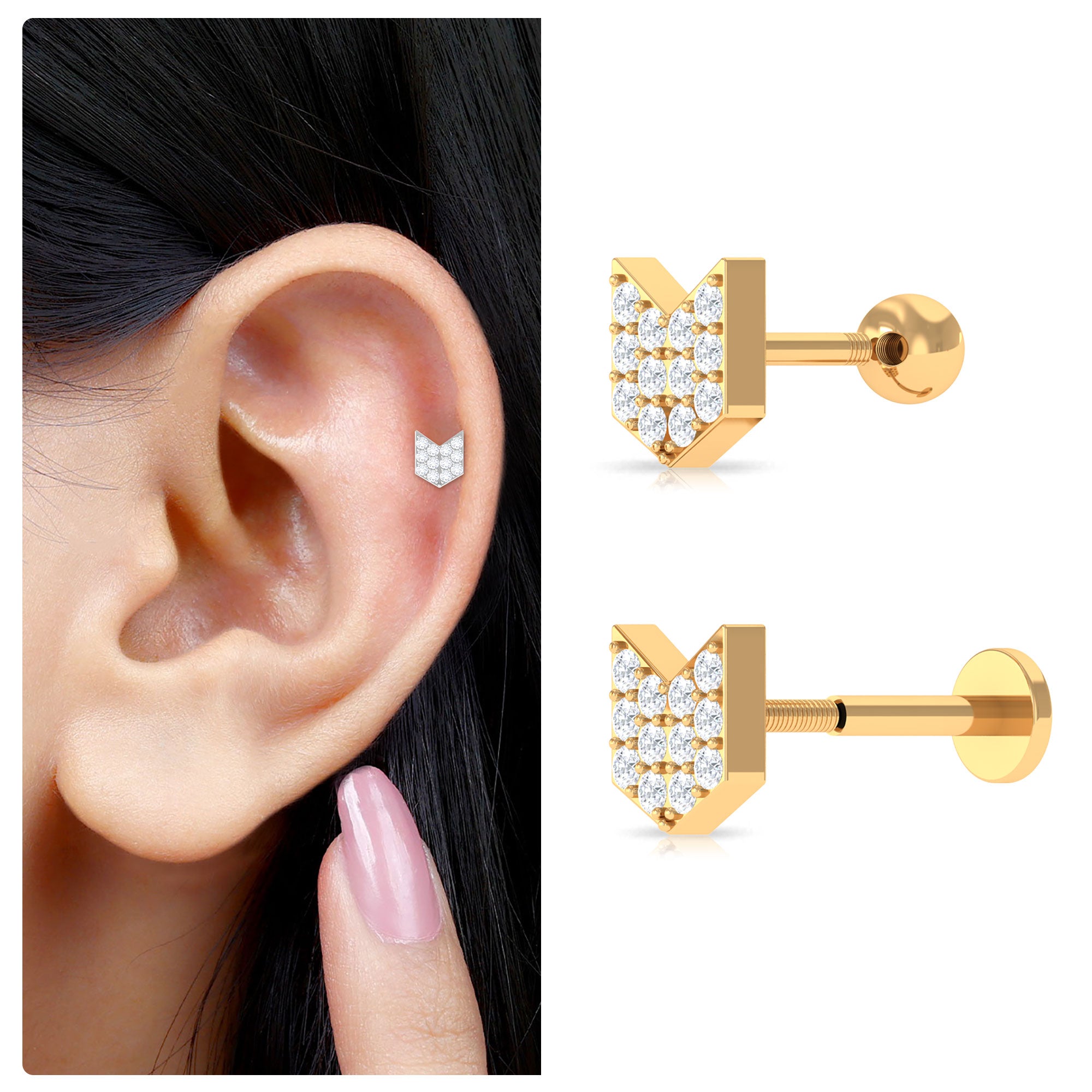 Rosec Jewels-Certified Moissanite Arrow Cartilage Earring in Gold