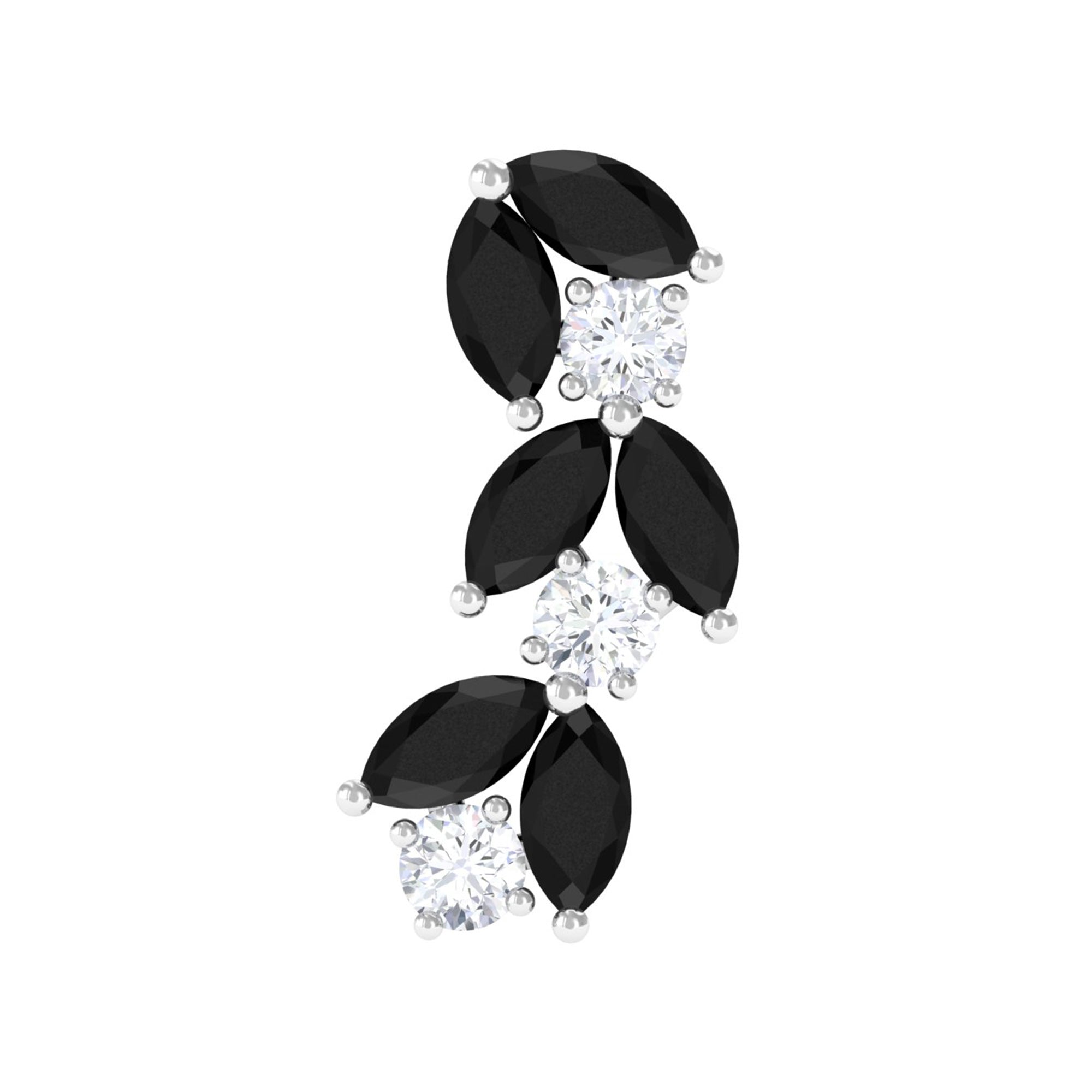 Rosec Jewels-Marquise Black Onyx and Moissanite Leaf Ear Crawler Earring