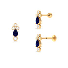 Rosec Jewels-Pear Shape Blue Sapphire Helix Earring with Moissanite