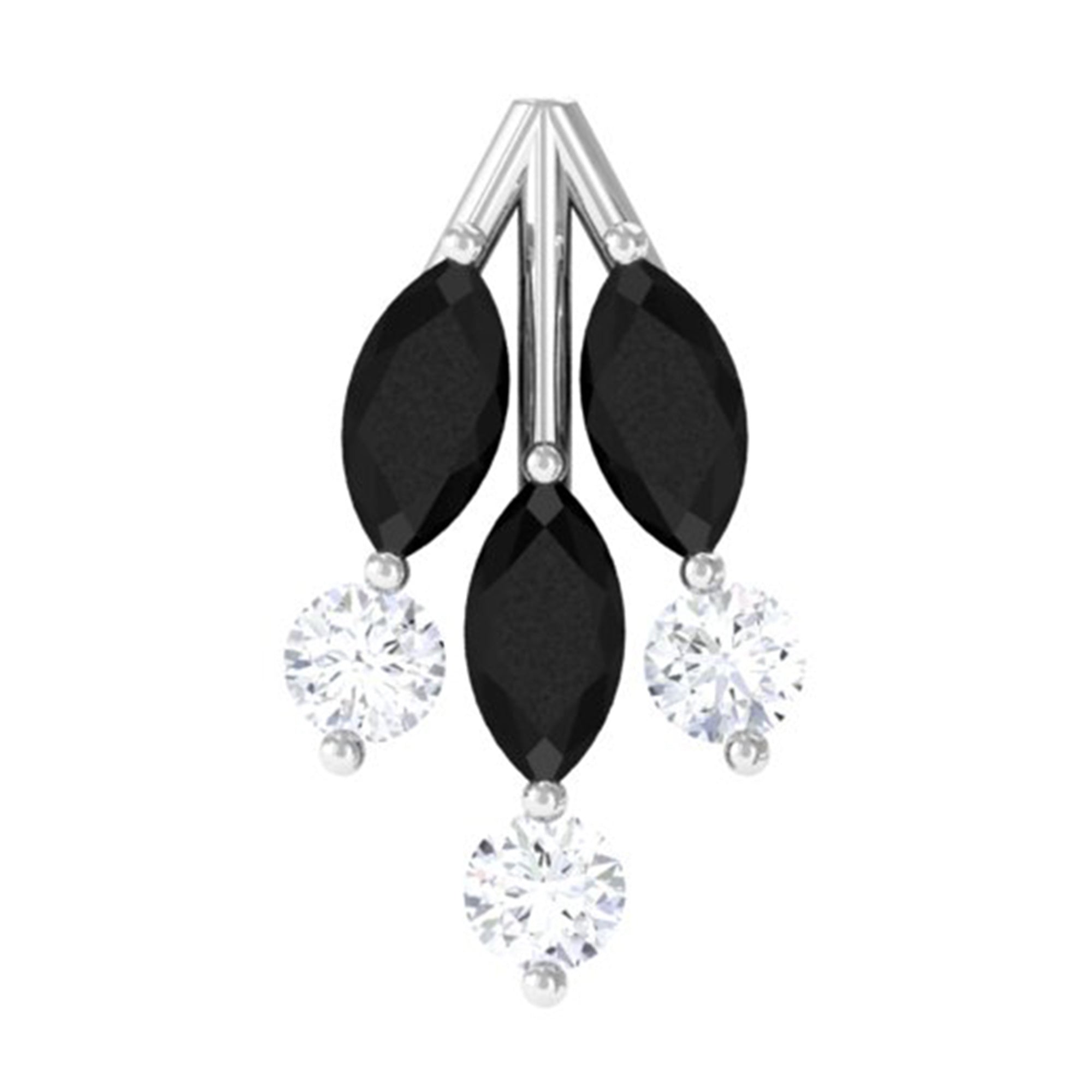 Rosec Jewels-Marquise Black Onyx Leaf Cartilage Earring with Moissanite