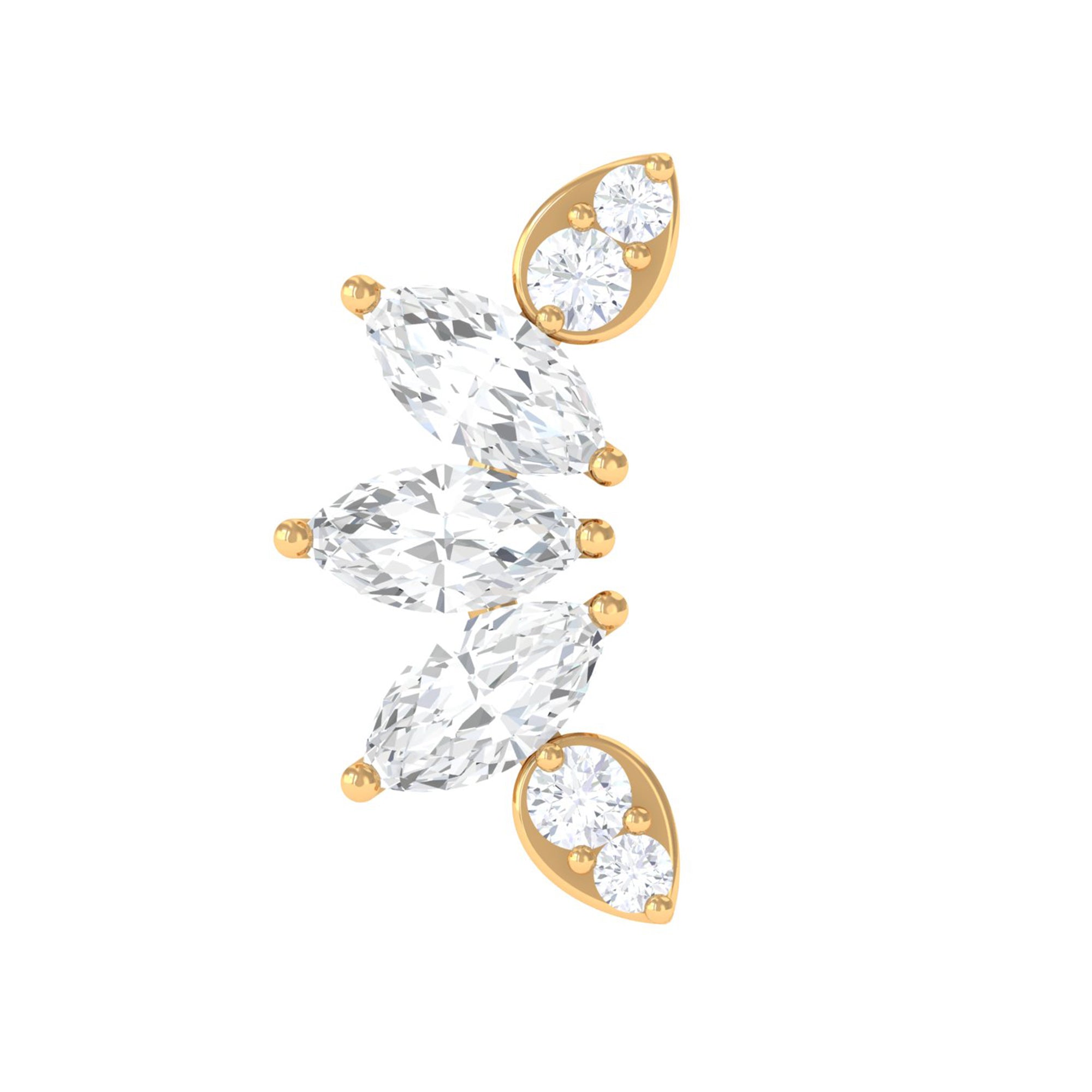 Rosec Jewels-Marquise and Round Cut Moissanite Curved Leaf Helix Earring