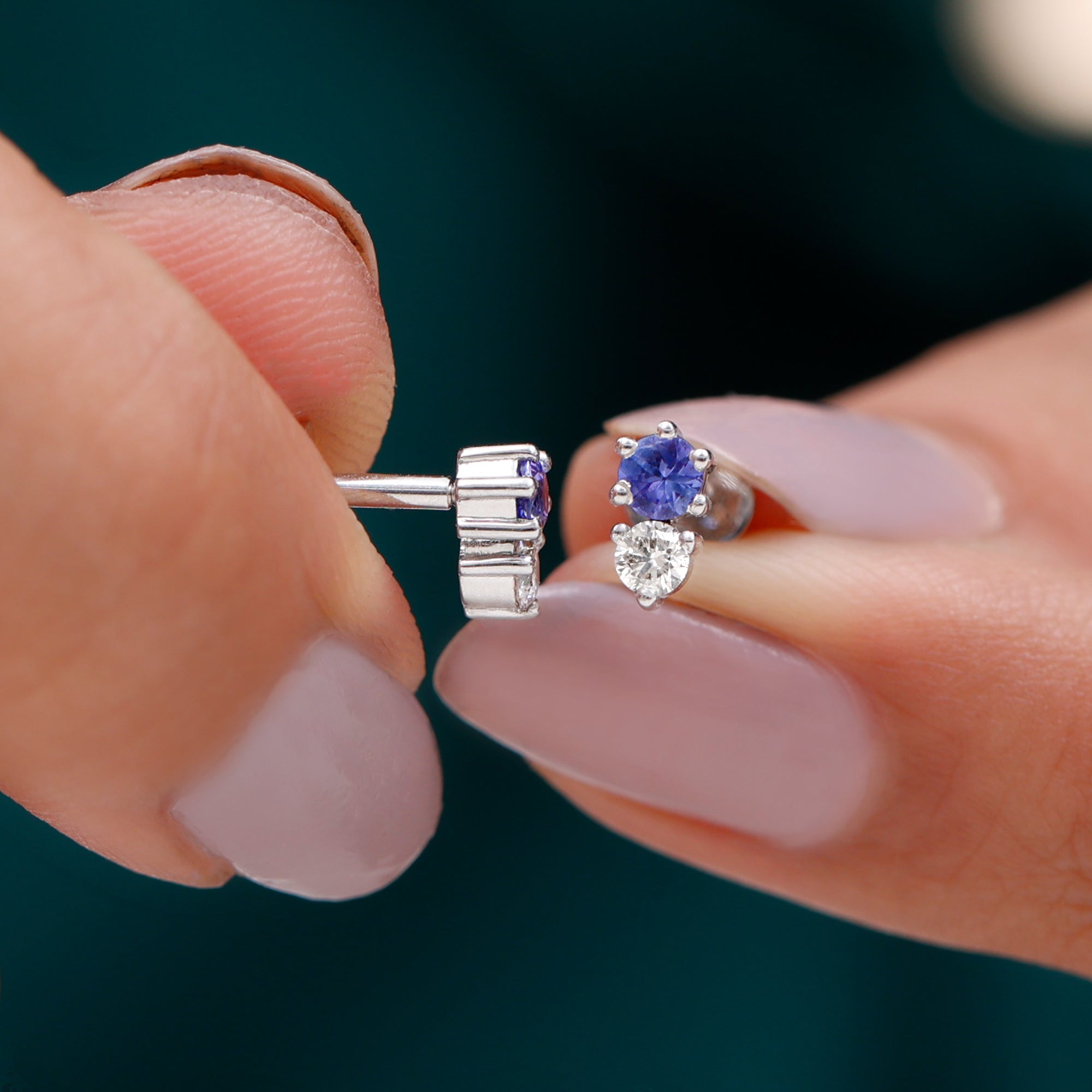 Rosec Jewels-Round Cut Tanzanite and Diamond Two Stone Conch Earring