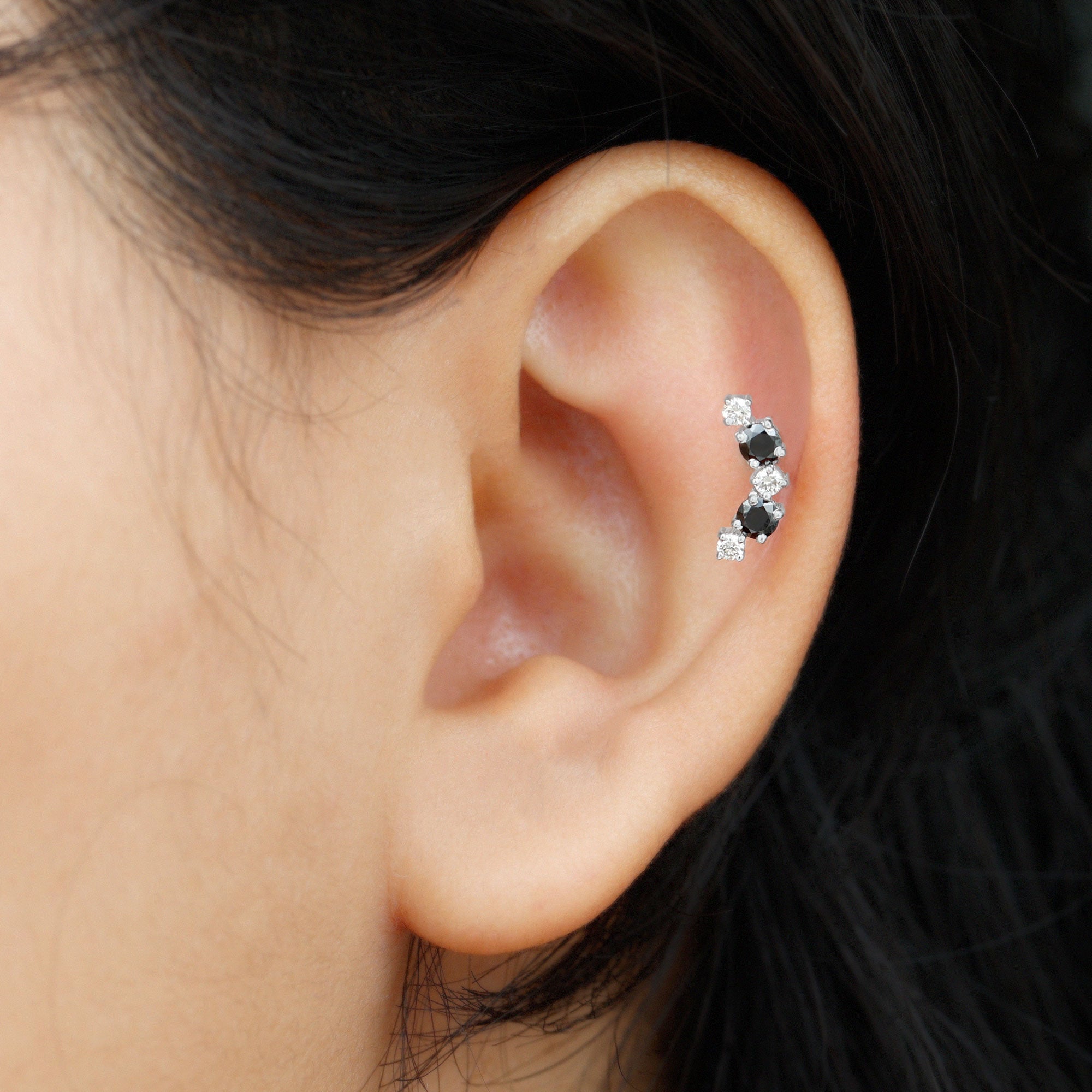 Rosec Jewels-Alternate Black Onyx and Moissanite Crawler Earring in Gold