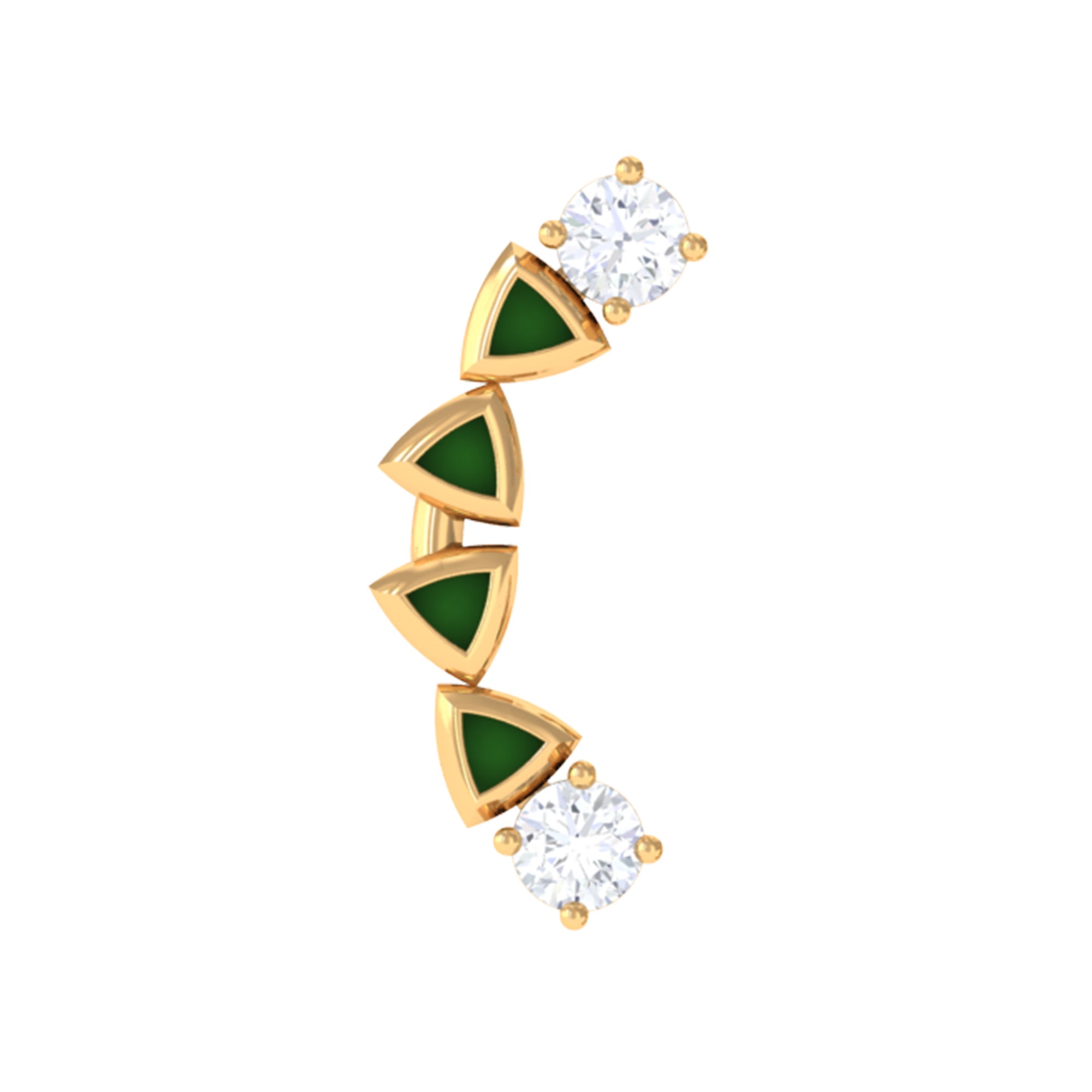 Rosec Jewels-Round Cut Diamond Crawler Helix Earring with Green Enamel