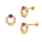 Rosec Jewels-Amethyst and Moissanite Open Circle Helix Earring in Gold