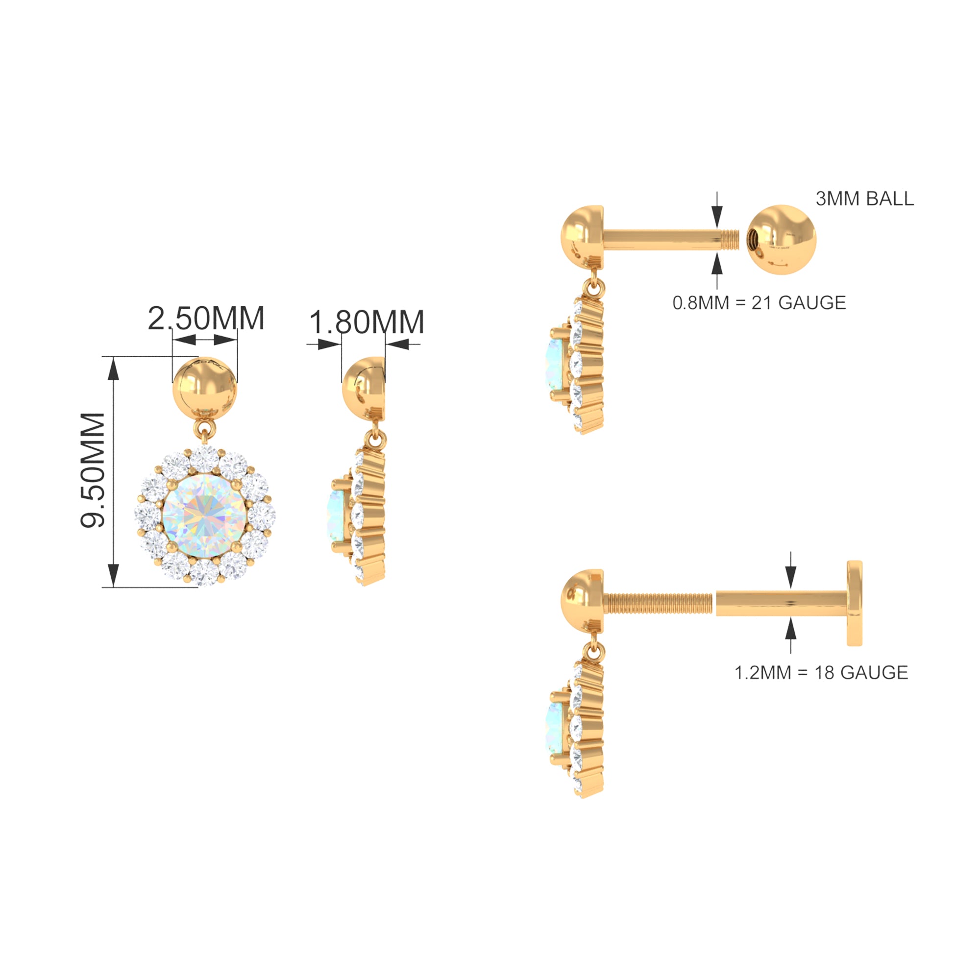 Rosec Jewels-Ethiopian Opal and Moissanite Halo Cartilage Drop Earring