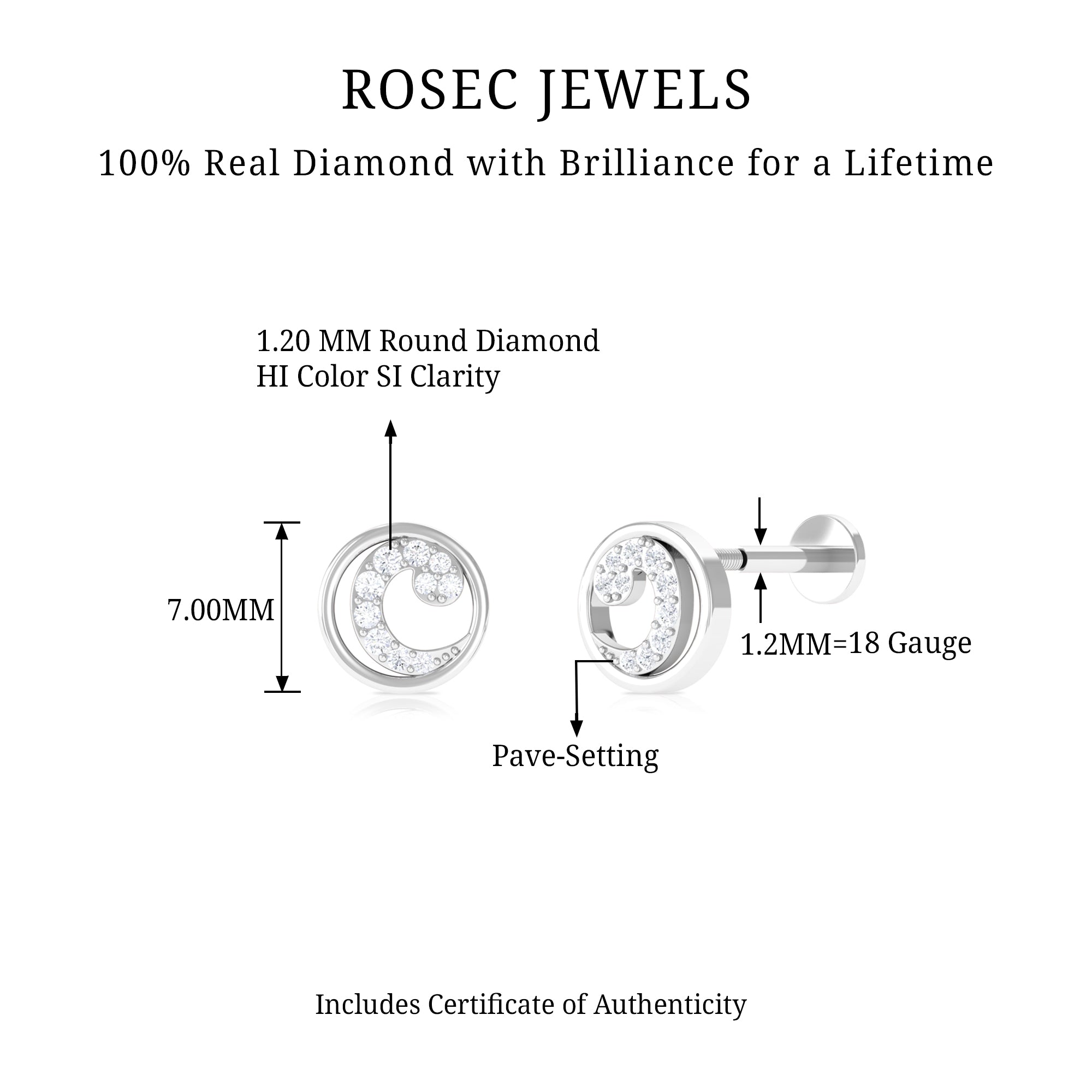 Rosec Jewels-Real Diamond Circle Earring for Cartilage Piercing