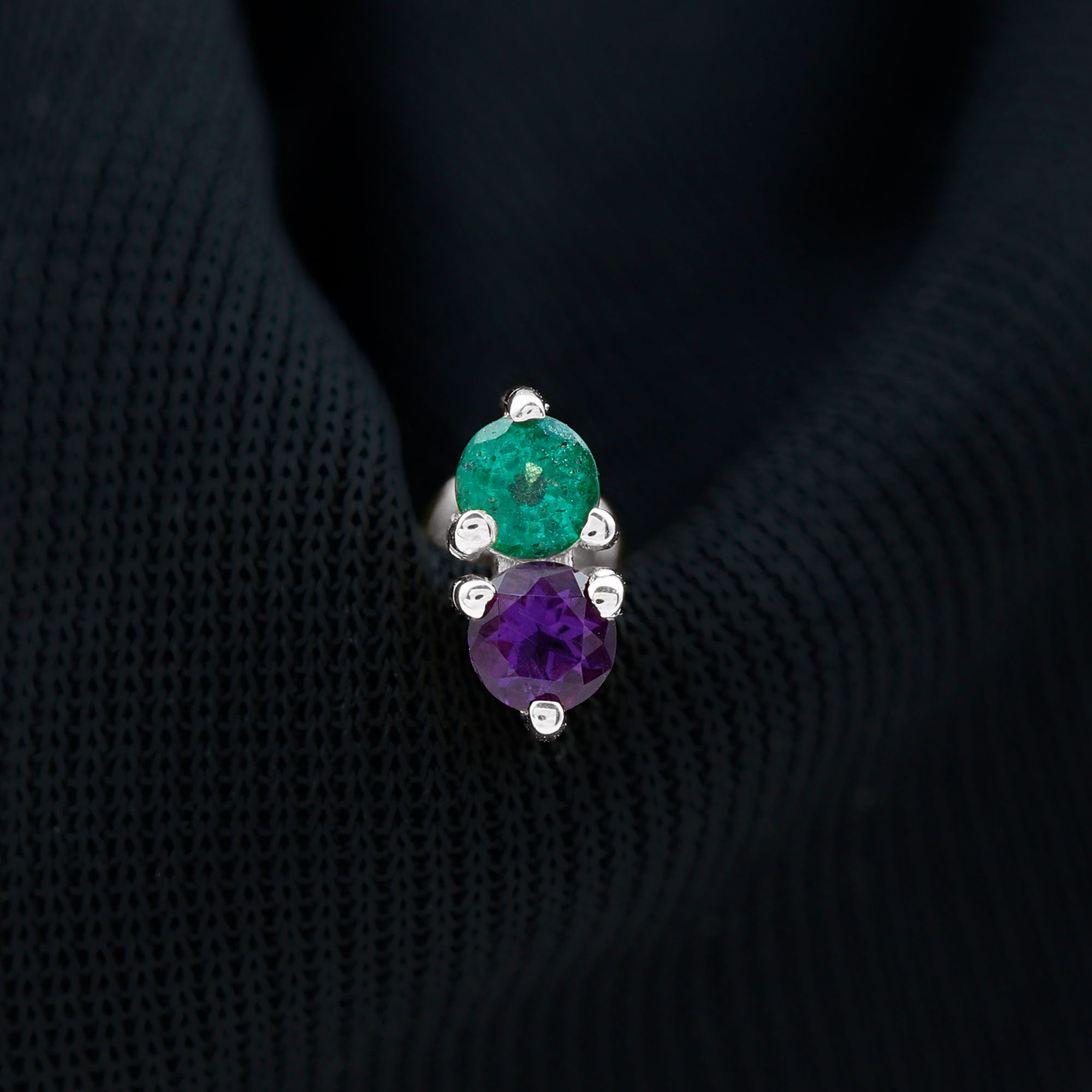 Rosec Jewels-Amethyst and Emerald Two Stone Helix Earring