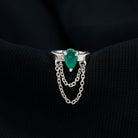 Rosec Jewels-Pear Emerald Conch Hoop Earring with Dangling Chain