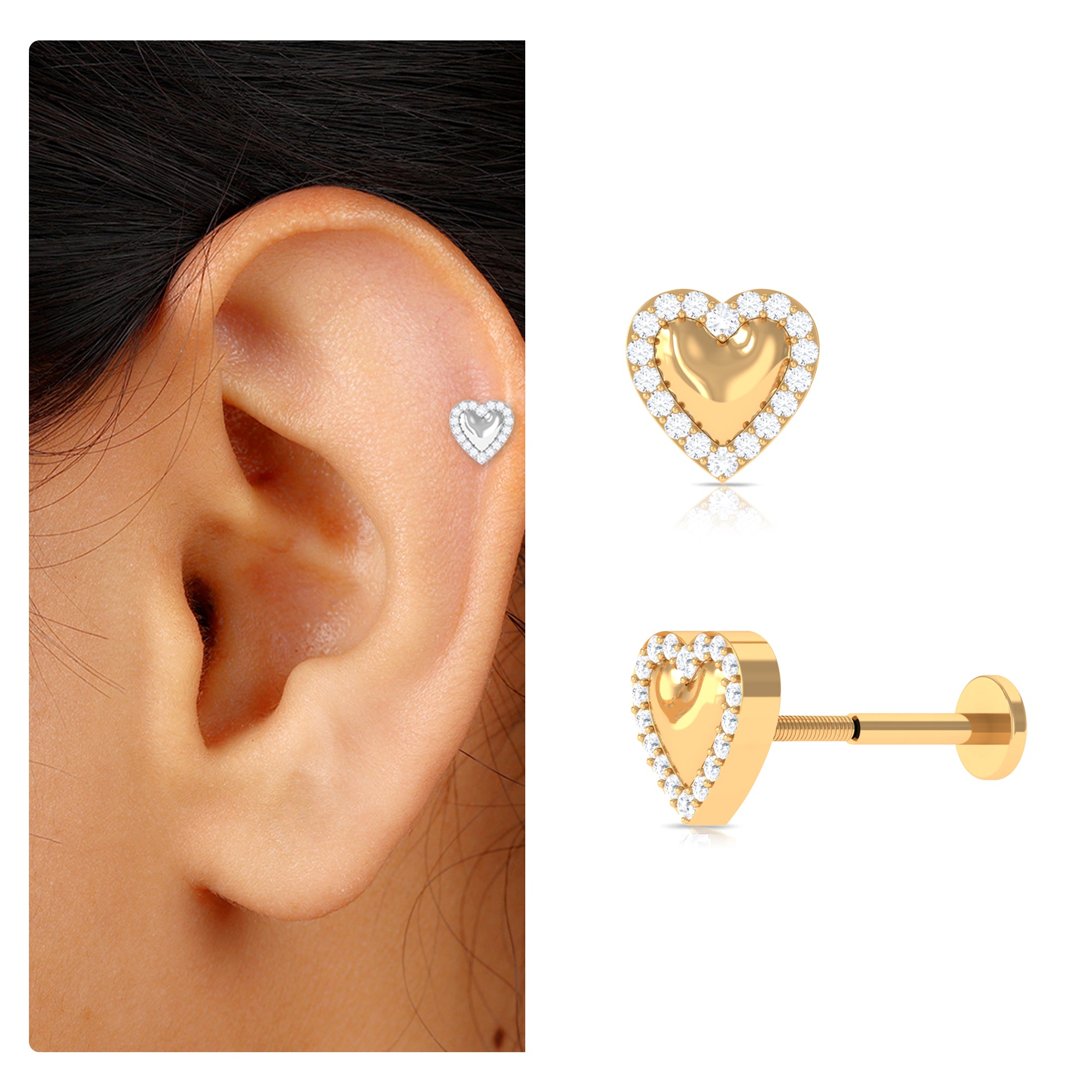 Rosec Jewels-Unique Moissanite Gold Heart Cartilage Earring