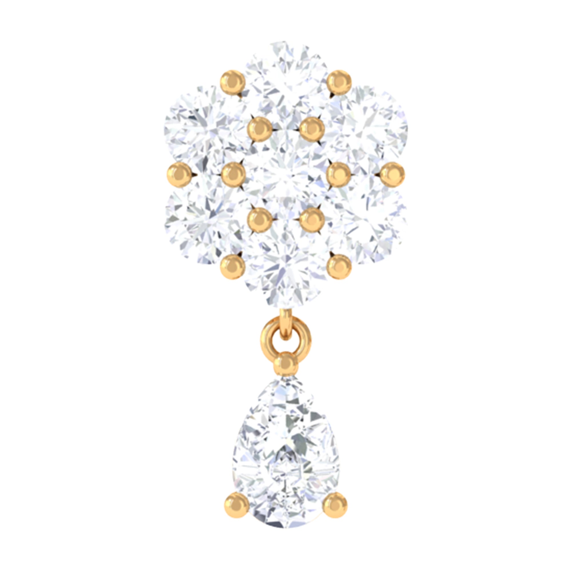 Moissanite Flower Gold Dangle Cartilage Earring Moissanite - ( D-VS1 ) - Color and Clarity - Rosec Jewels