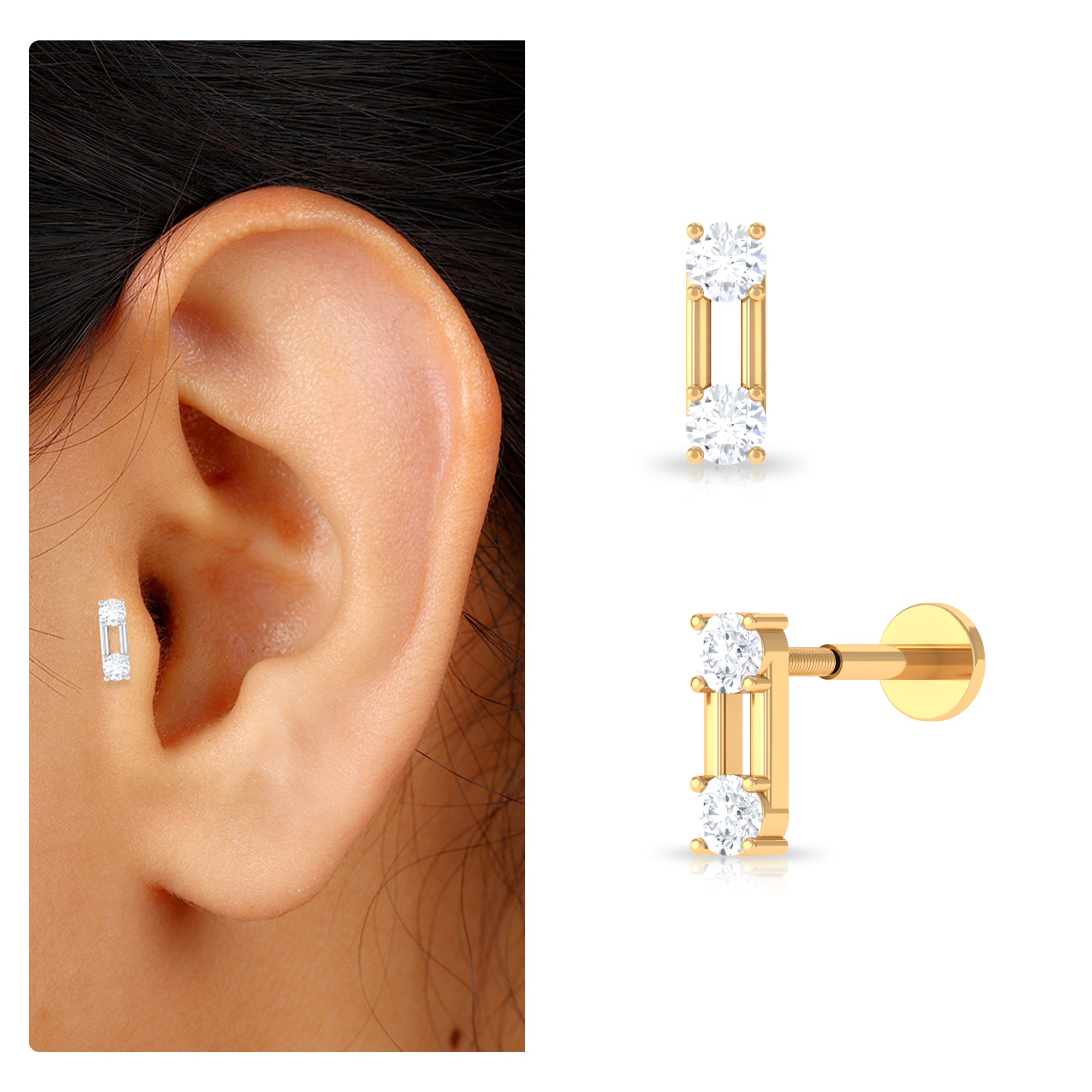 Rosec Jewels-Dainty Moissanite Bar Tragus Earring in Gold