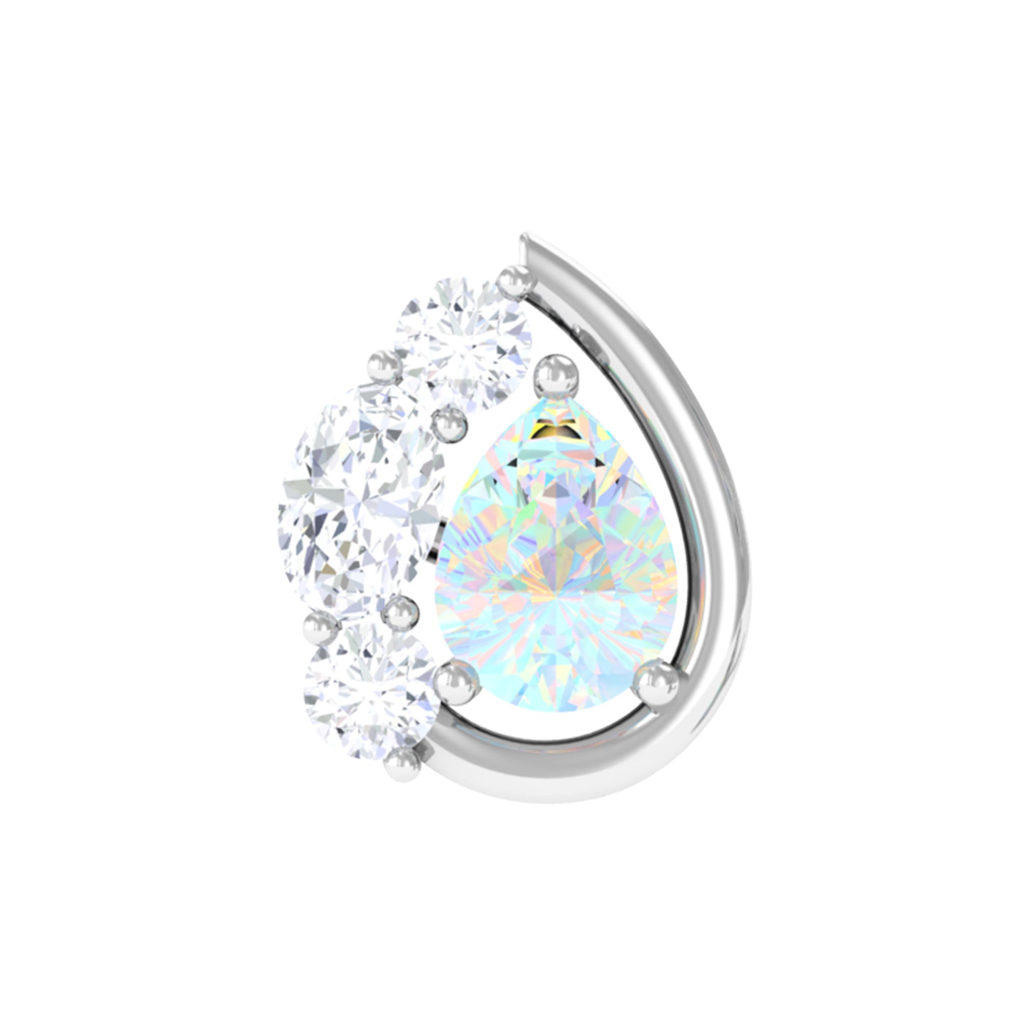 Rosec Jewels-Pear Shape Ethiopian Opal and Moissanite Cartilage Earring