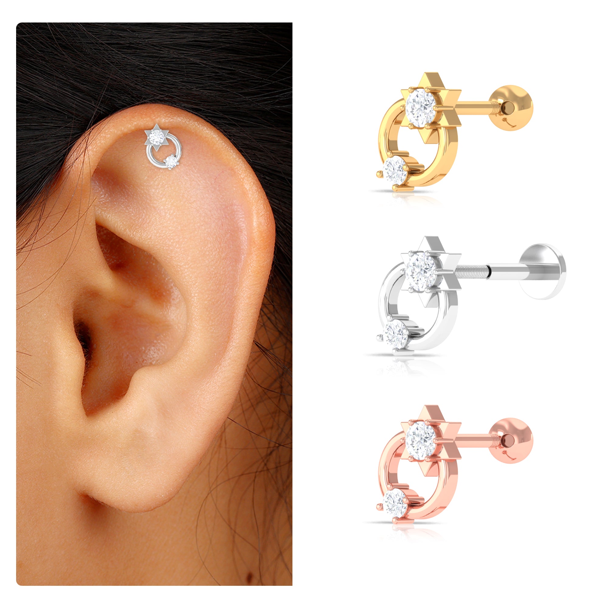 Rosec Jewels-Moissanite Star Celestial Earring for Helix Piercing