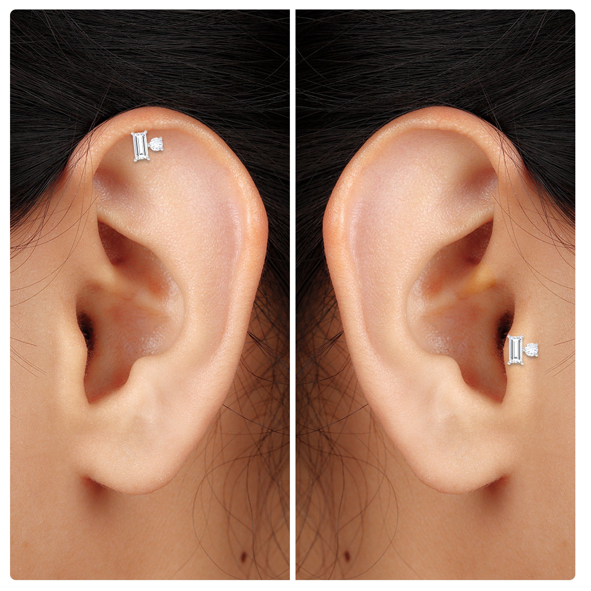 Rosec Jewels-Baguette and Round Cut Moissanite Tragus Earring