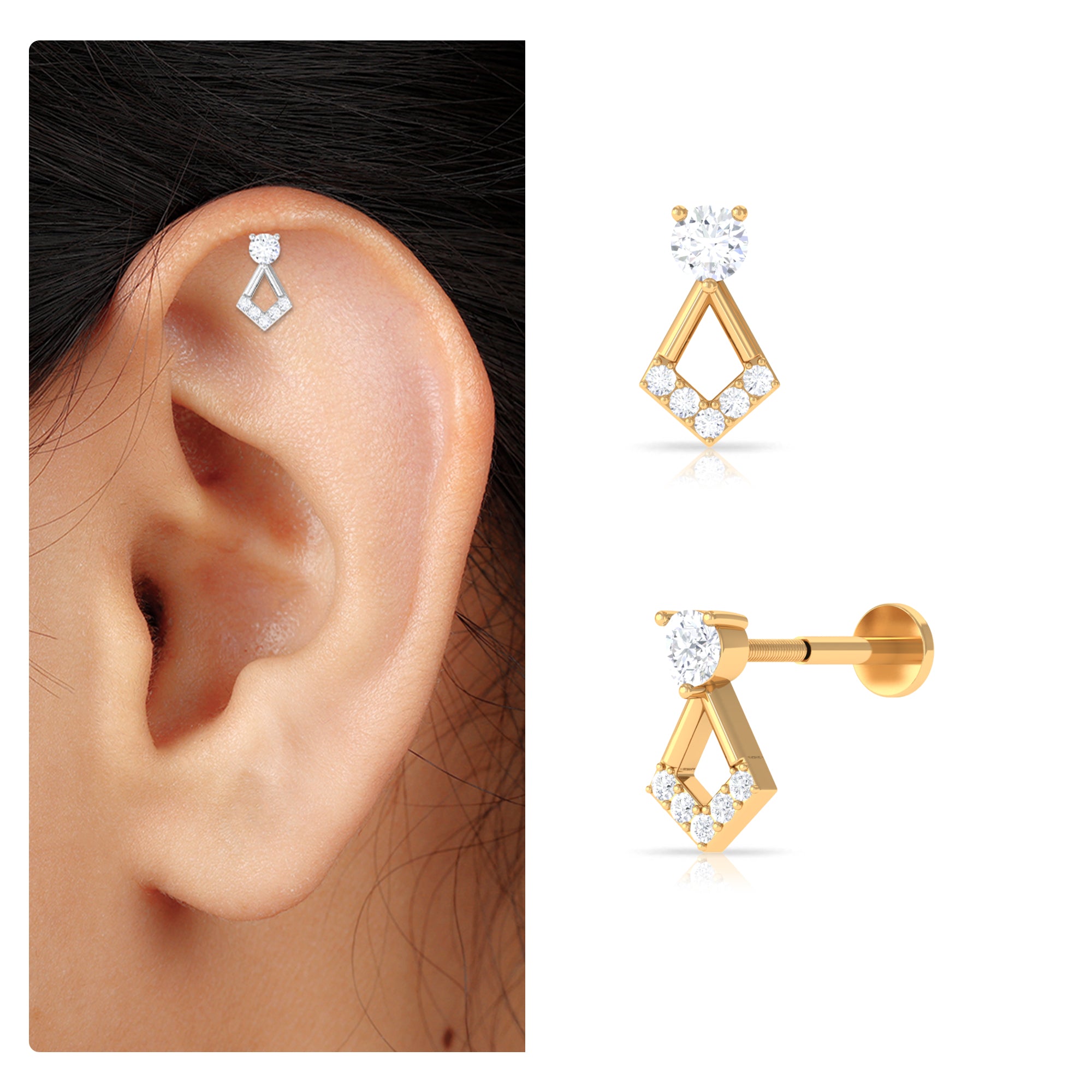 Rosec Jewels-Minimalist Moissanite Unique Geometric Earring in Gold