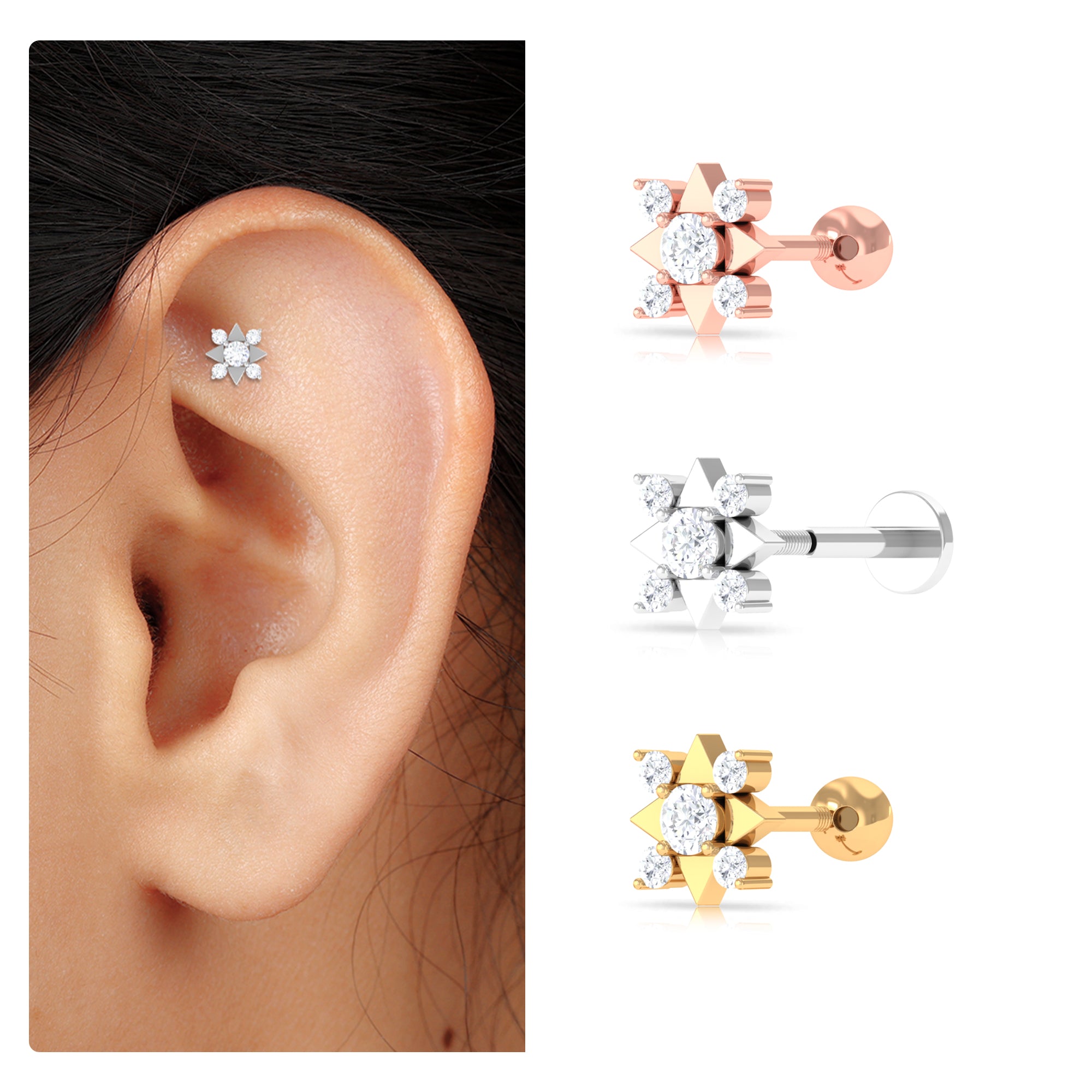 Rosec Jewels-Certified Moissanite Art Deco Earring for Conch Piercing