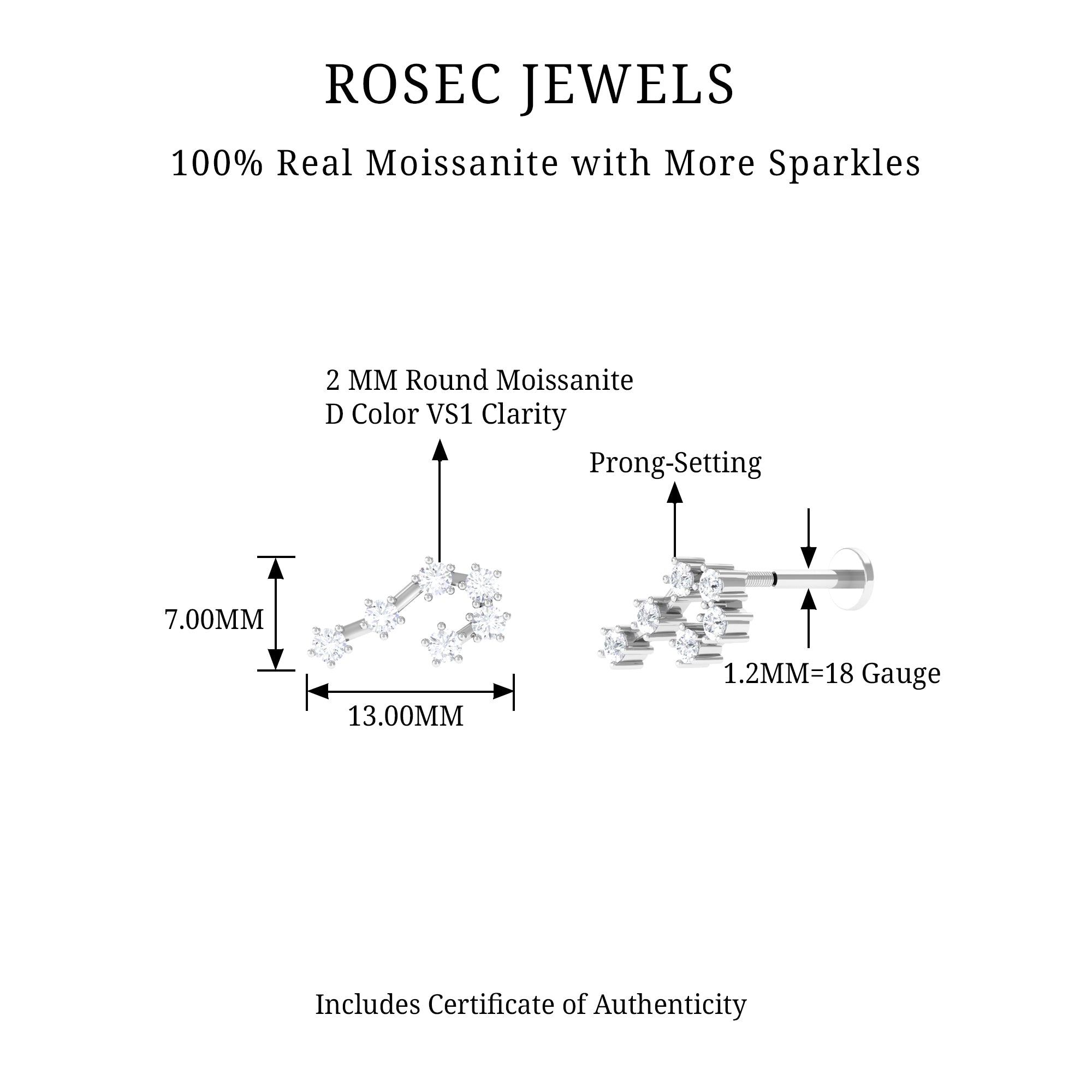 Rosec Jewels-Certified Round Moissanite Cancer Crawler Earring