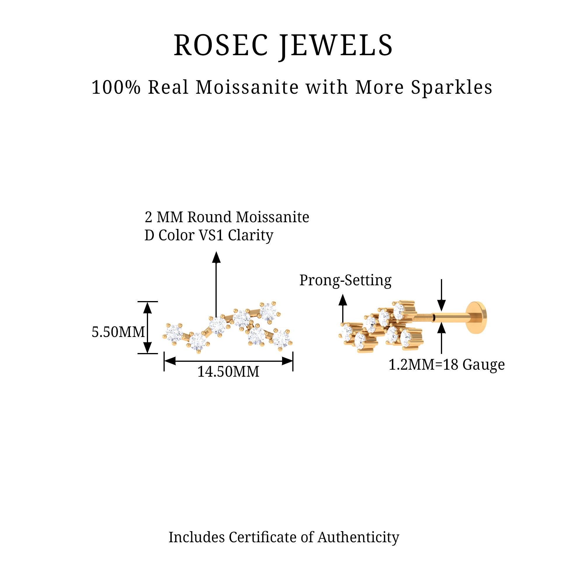 Rosec Jewels-Certified Moissanite Virgo Ear Crawler Earring