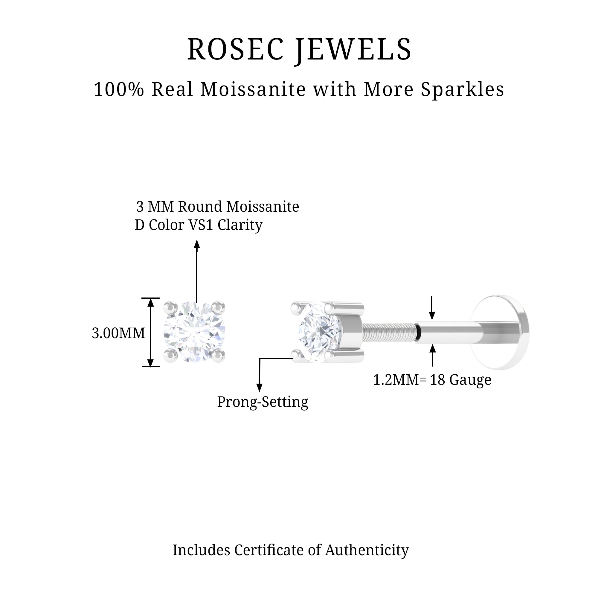 Rosec Jewels-Dainty Moissanite Solitaire Conch Earring in Gold