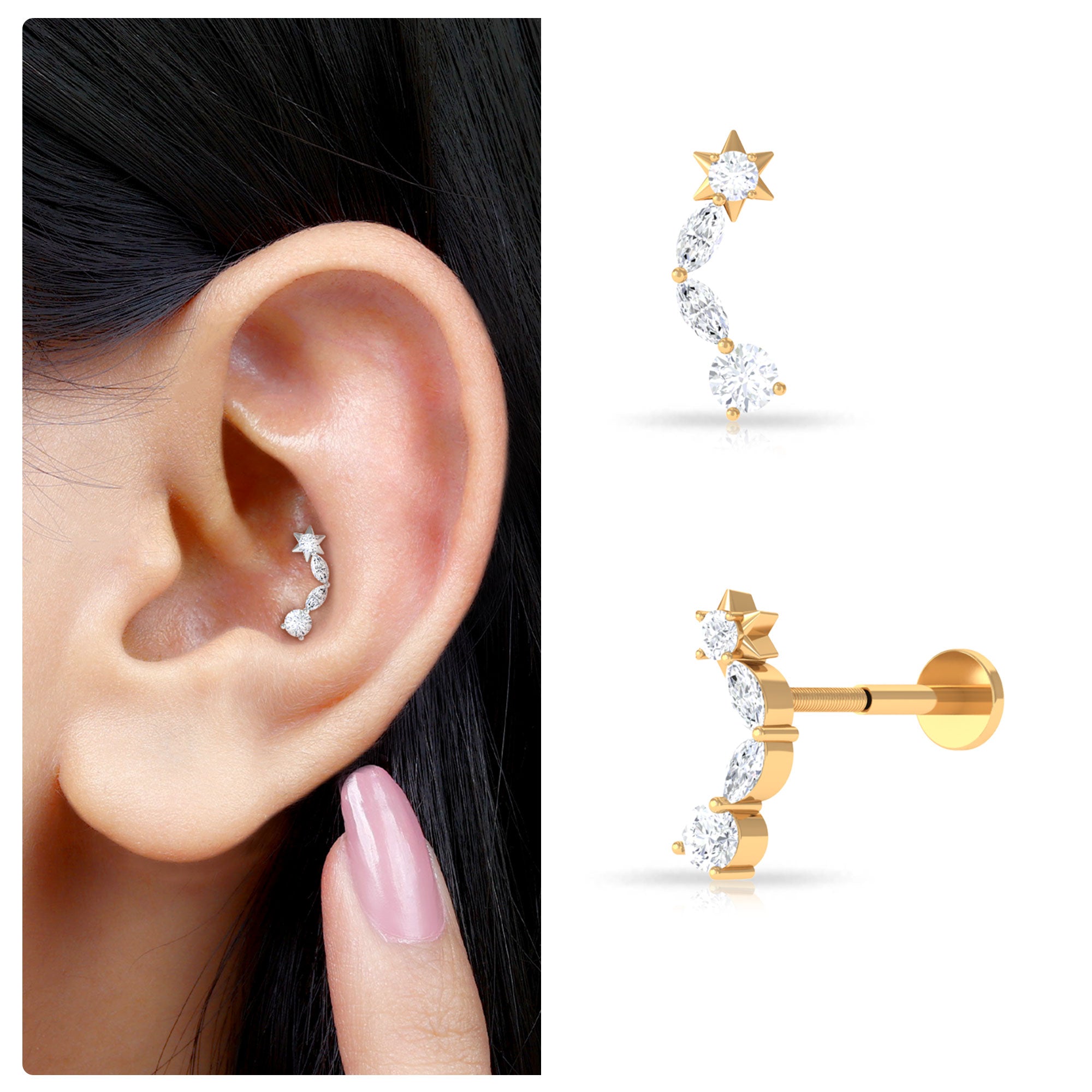 Rosec Jewels-Marquise and Round Cut Moissanite Star Climber Earring