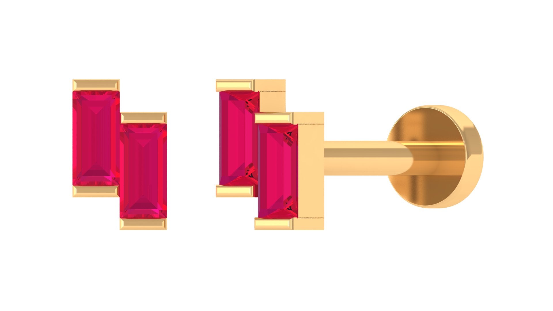 Rosec Jewels-Baguette Ruby Two Stone Nose Pin