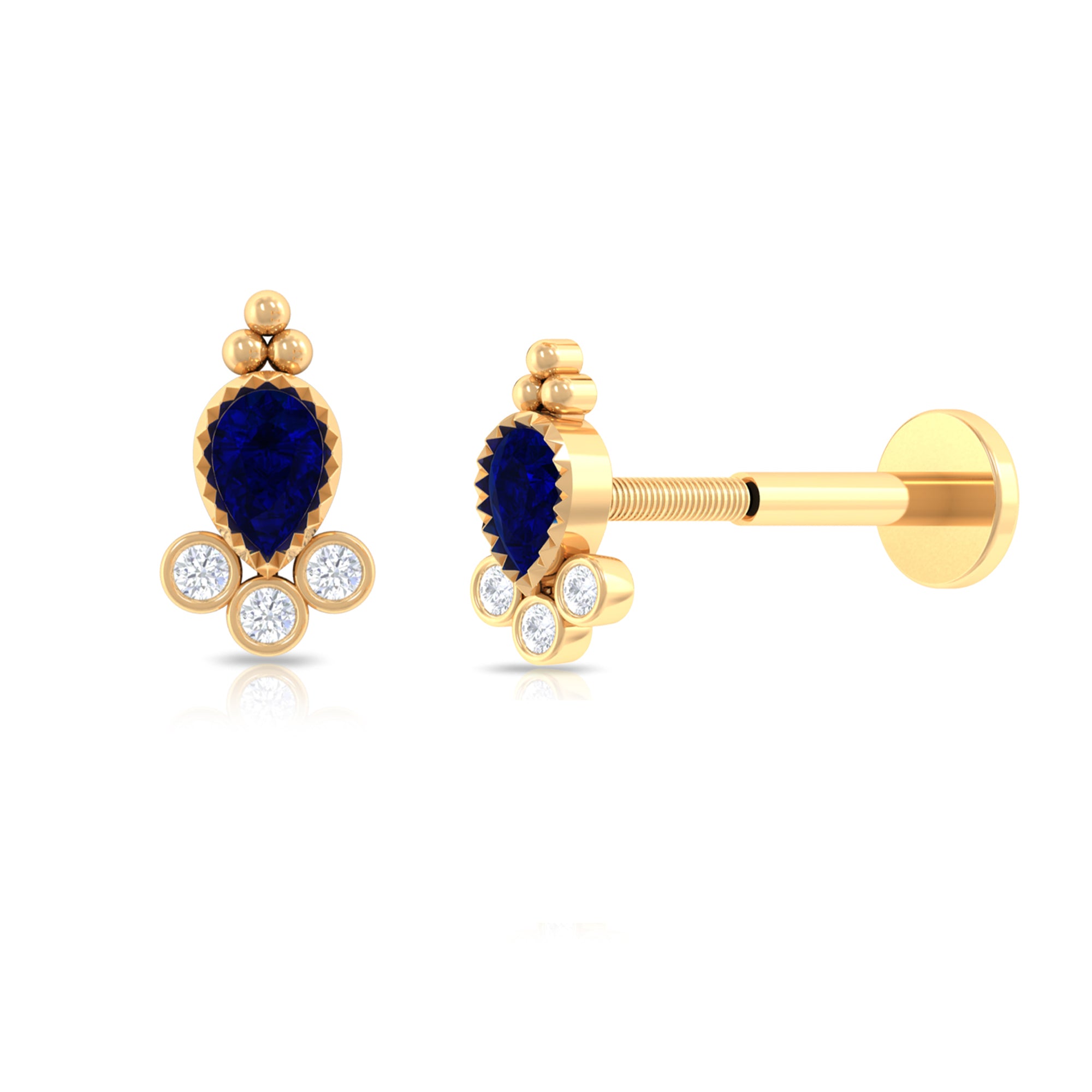 Rosec Jewels-Vintage Style Blue Sapphire and Moissanite Tragus Earring