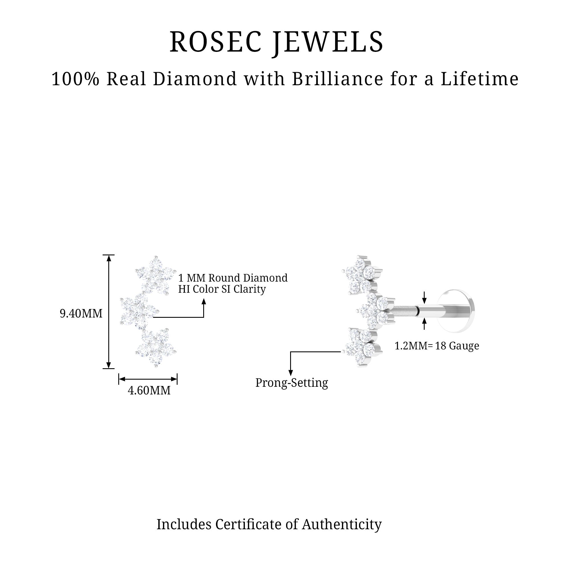 Rosec Jewels-Natural Diamond Flower Crawler Earring for Helix Piercing