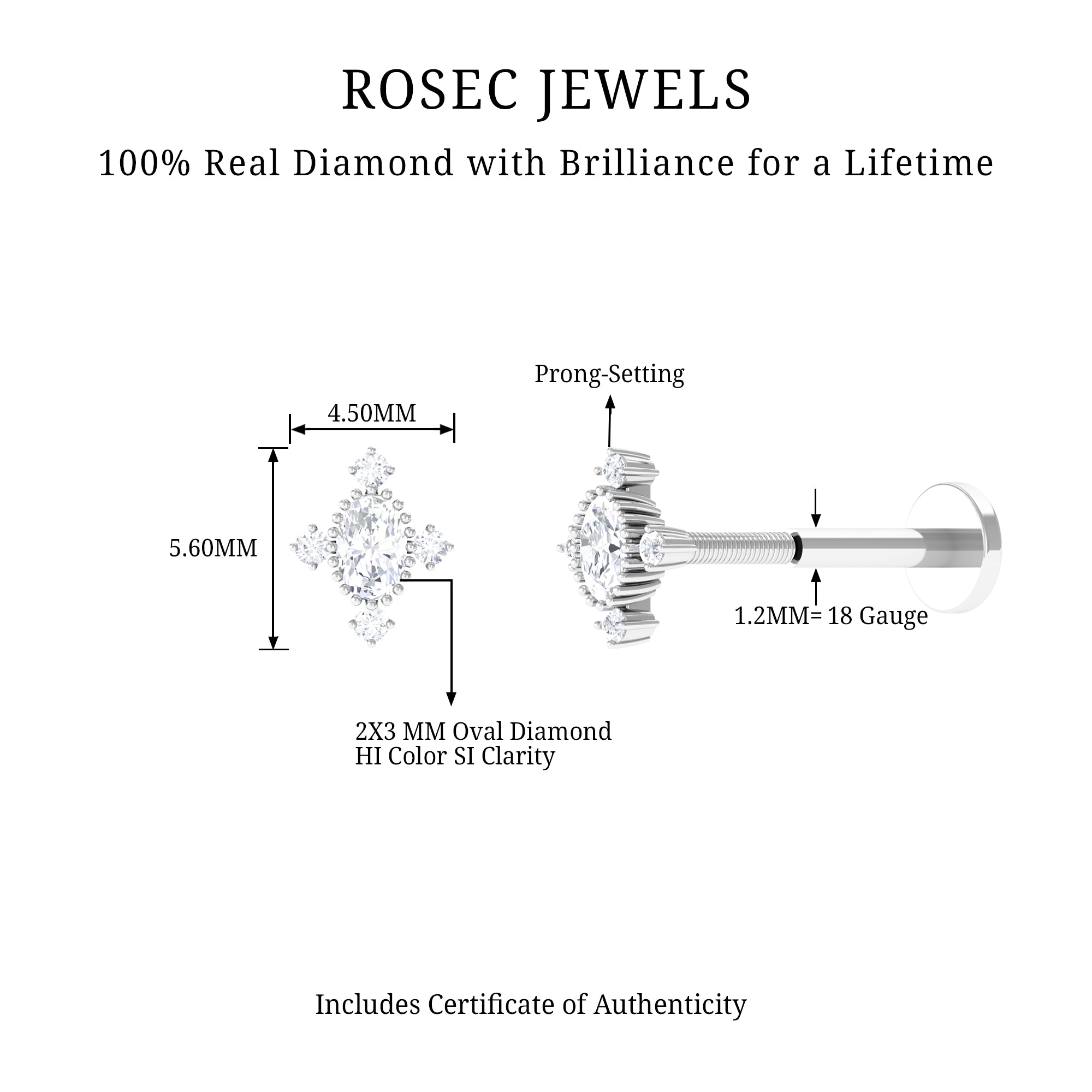 Rosec Jewels-Natural Oval Shape Diamond Unique Cartilage Earring