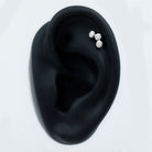 Rosec Jewels-Three Diamond Curved Helix Earring in Bezel Setting