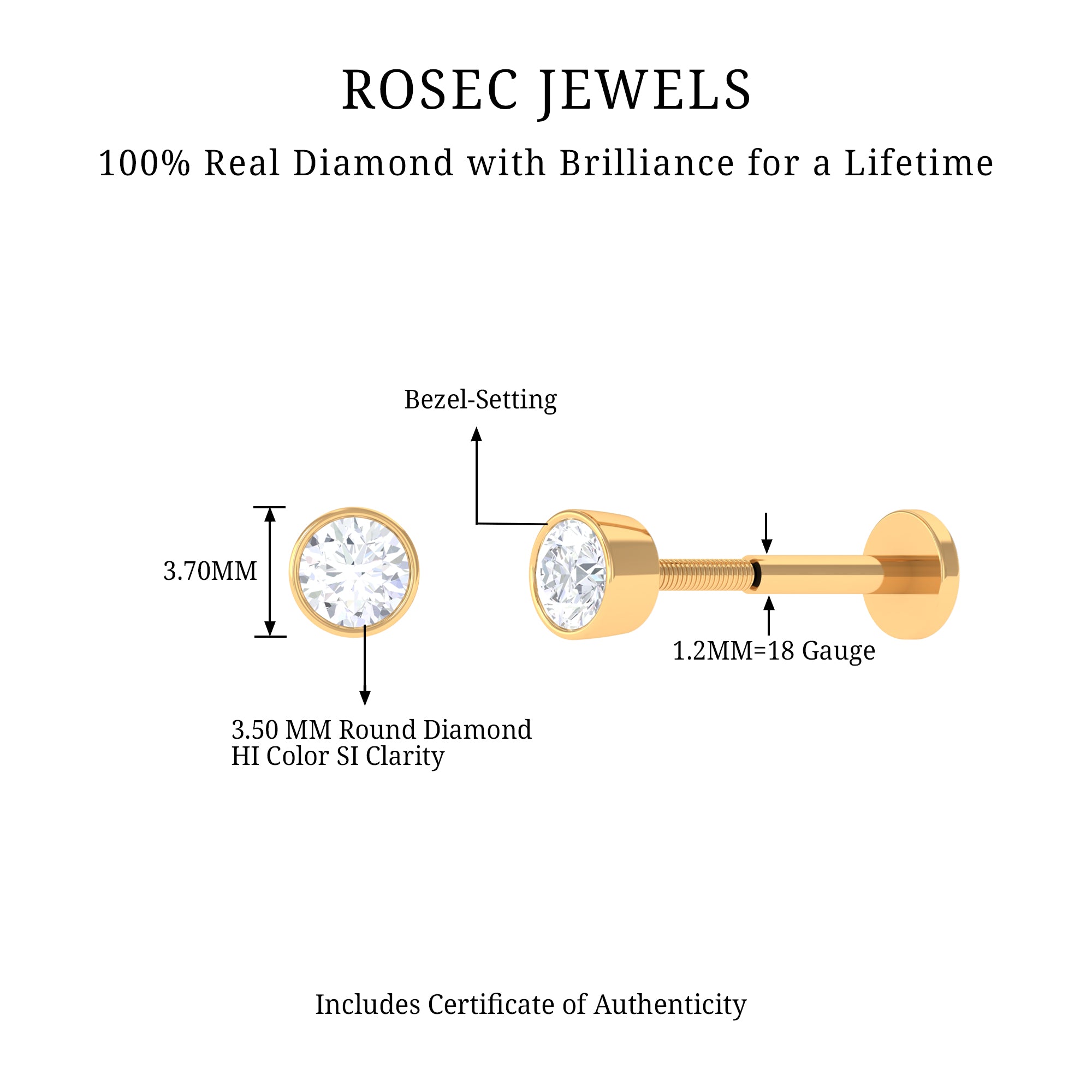 Rosec Jewels-Bezel Set Diamond Solitaire Conch Earring