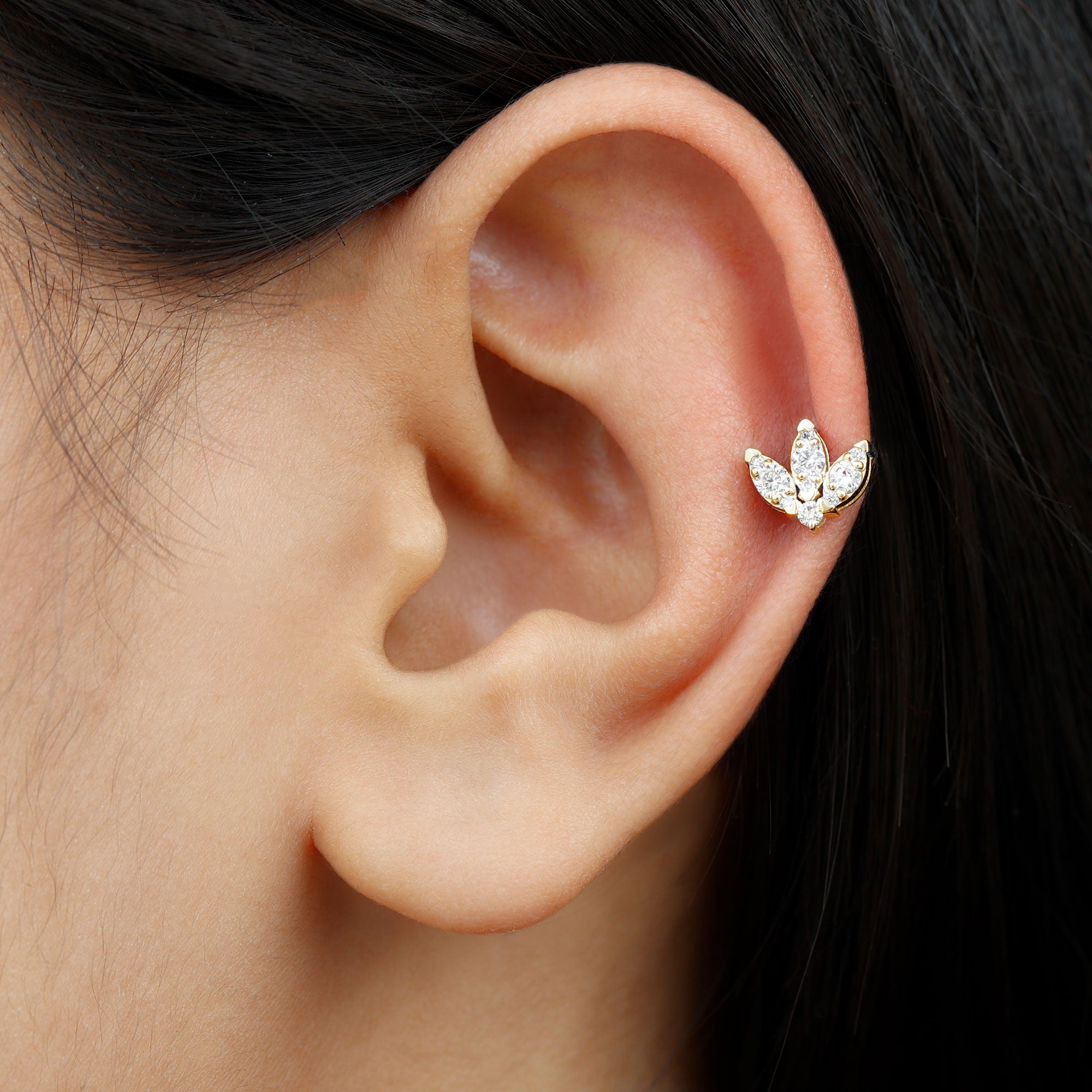 Rosec Jewels-Natural Diamond Lotus Flower Earring with Flat Back