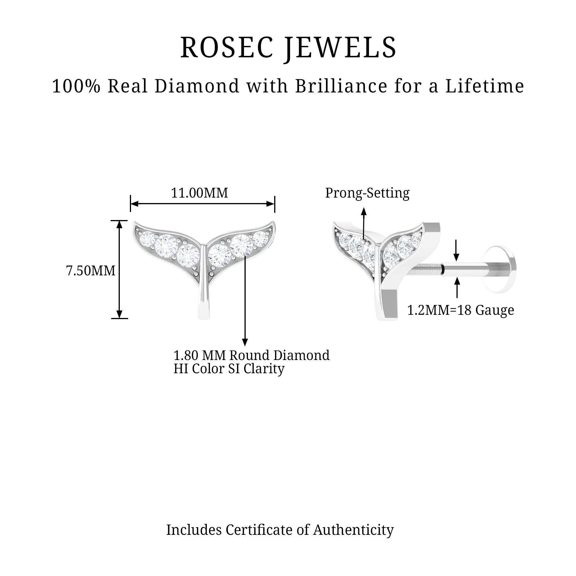 Rosec Jewels-Certified Diamond Dolphin Tail Helix Earring