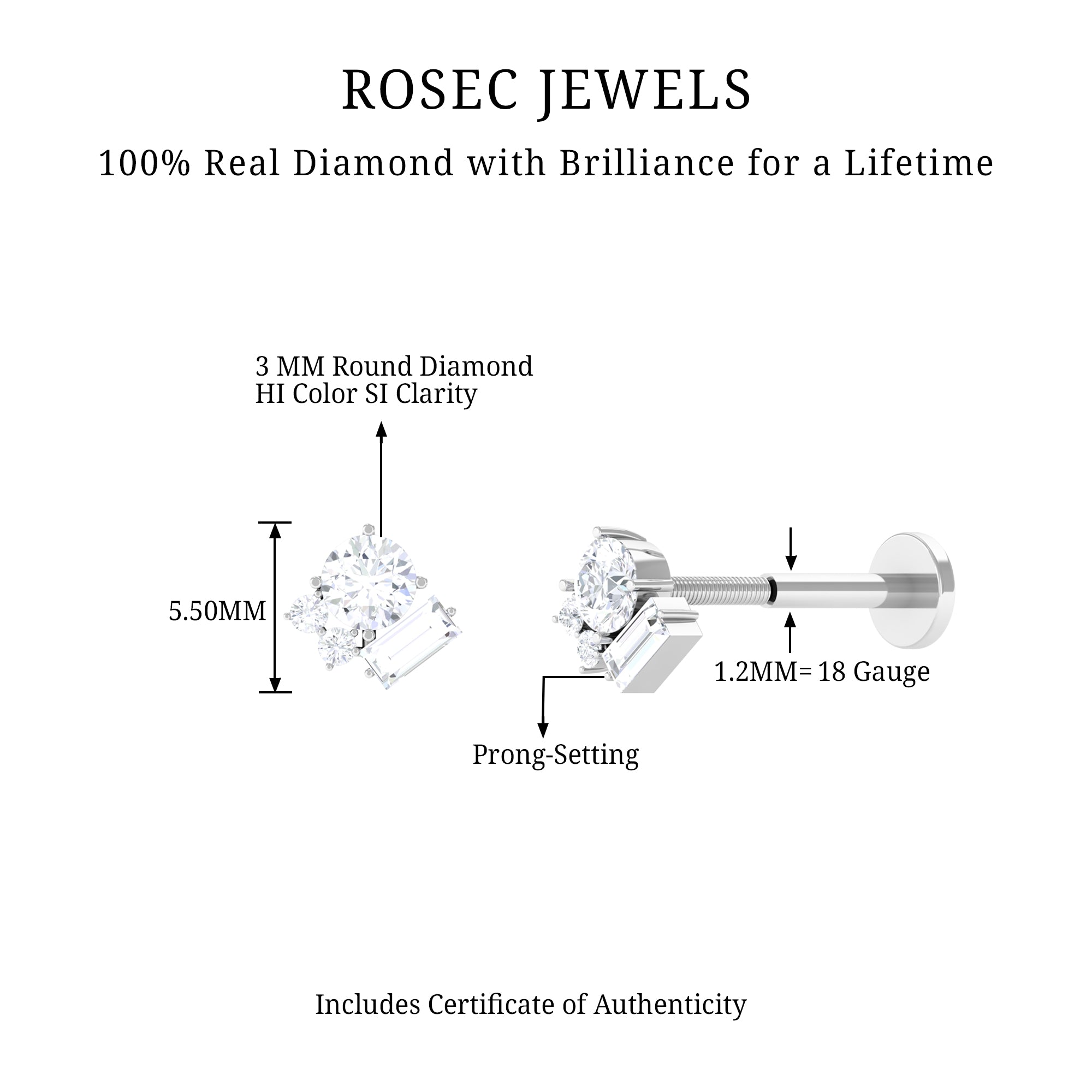 Rosec Jewels-Unique Diamond Cluster Earring for Conch Piercing