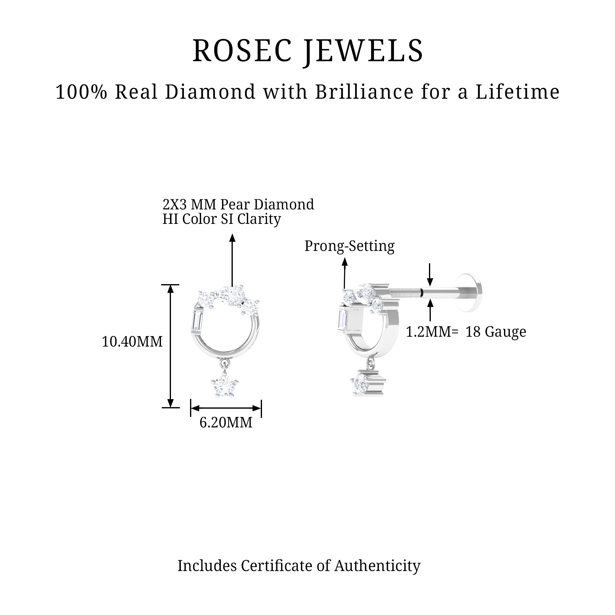 Rosec Jewels-Natural Diamond Circle Drop Earring with Flat Back