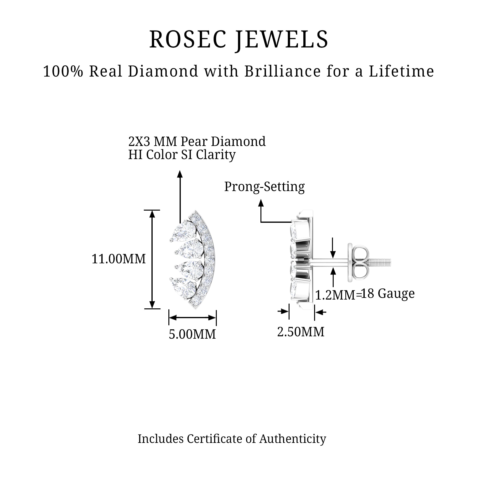 Rosec Jewels-Natural Diamond Curved Cartilage Earring with Flat Back