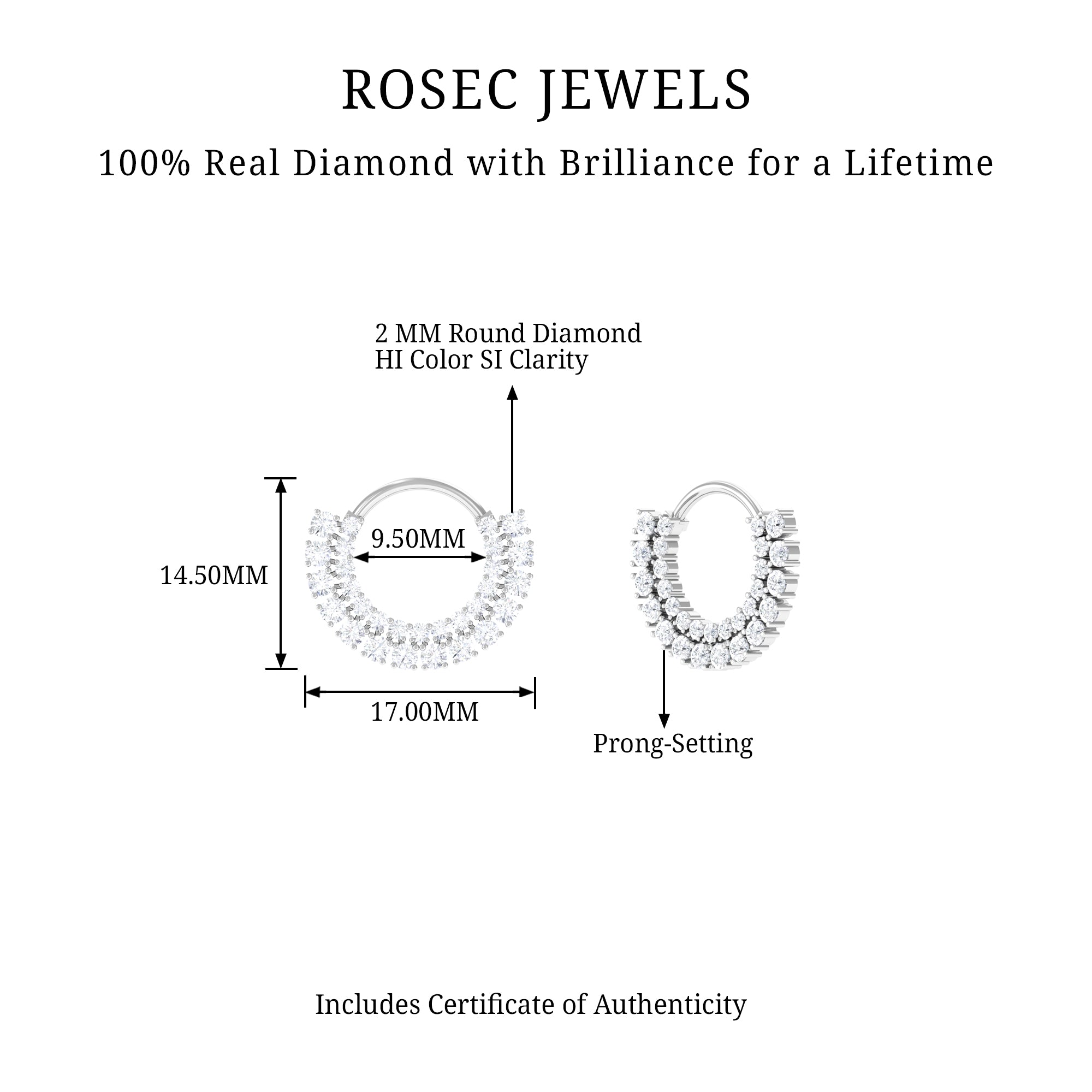 Rosec Jewels-Natural Diamond Hoop Earring for Daith Piercing