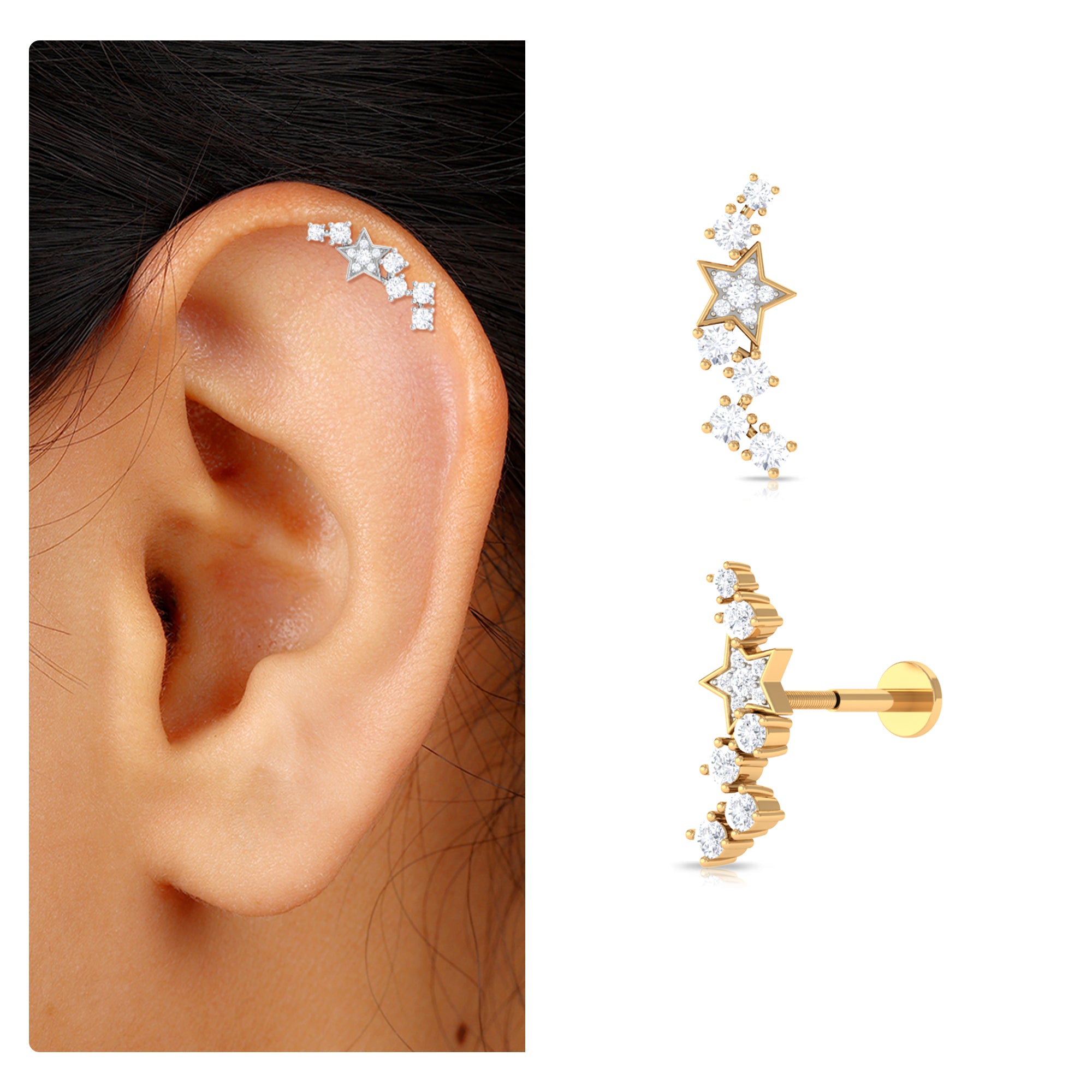 Rosec Jewels-Unique Diamond Star Crawler Helix Earring