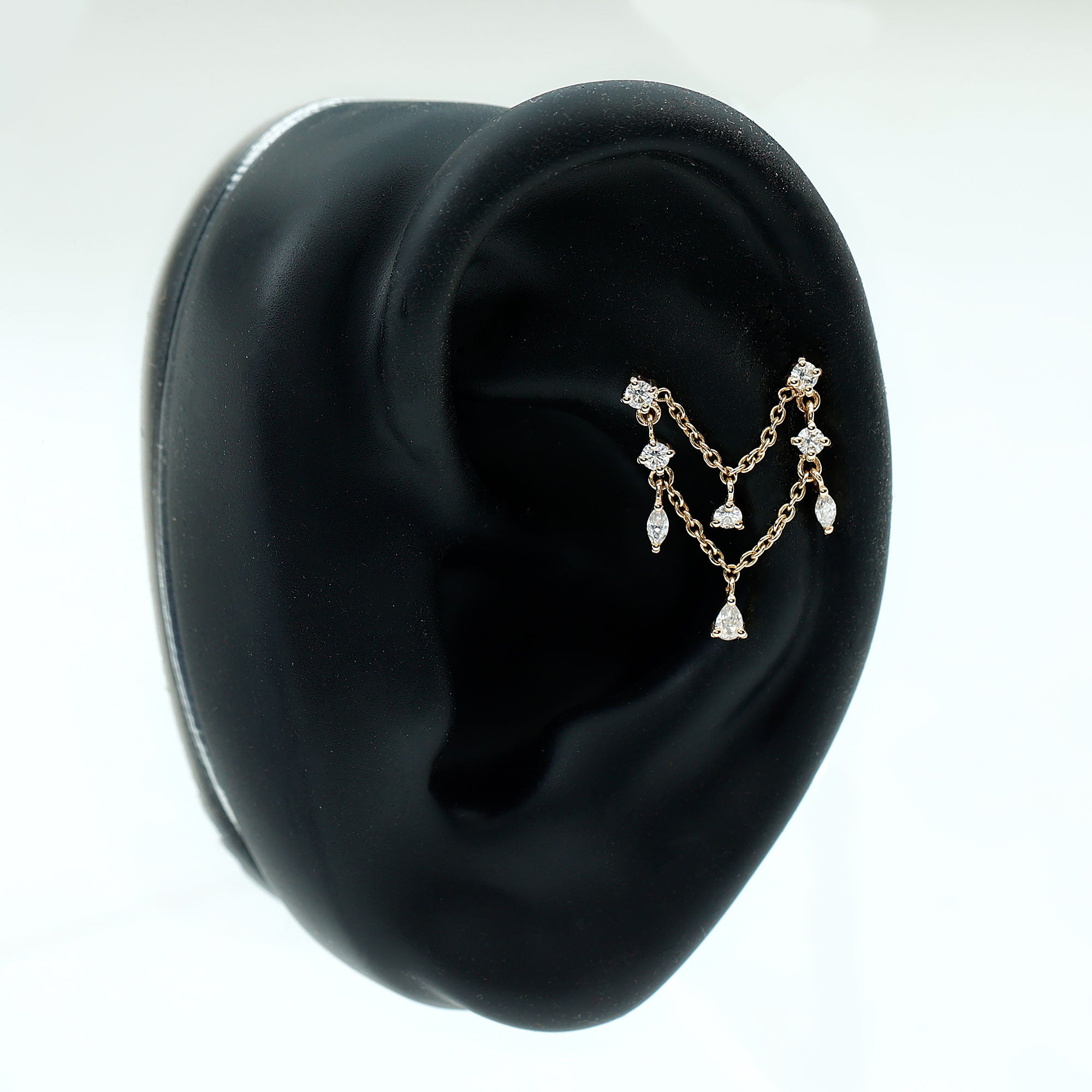 Rosec Jewels-Real Diamond Double Chain Earring for Cartilage Piercing