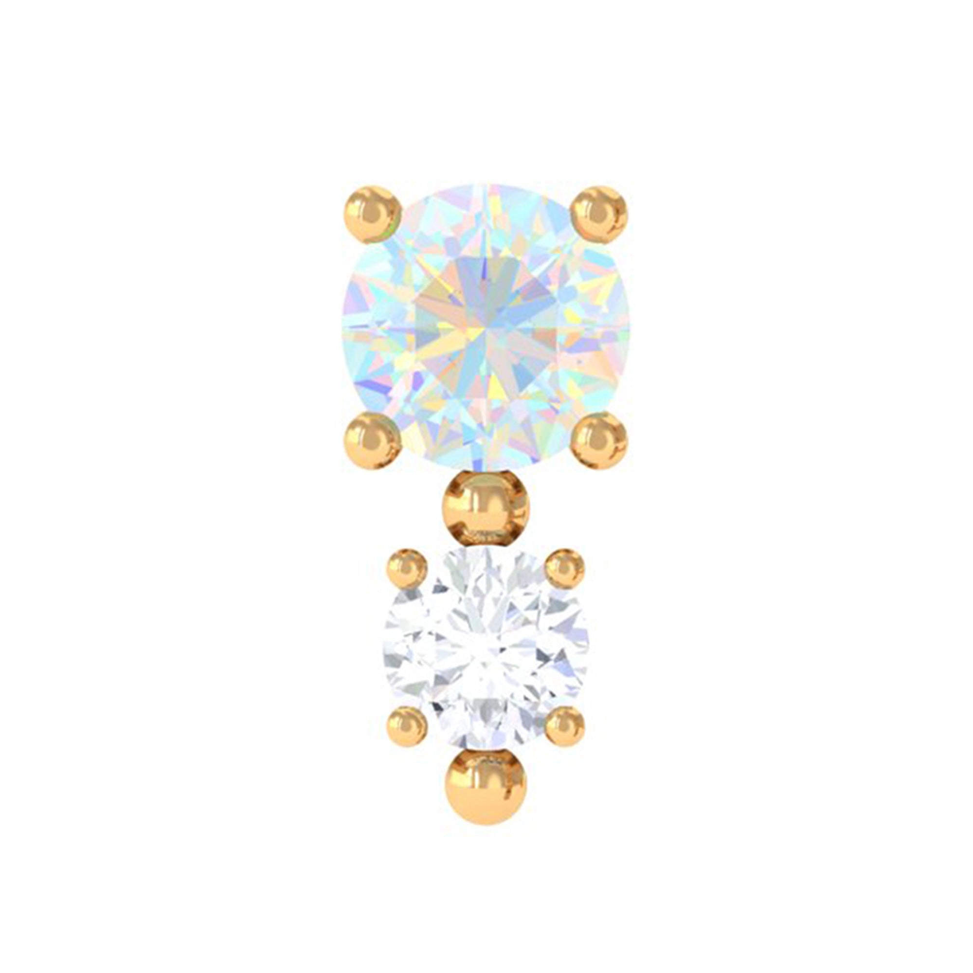 Rosec Jewels-Real Ethiopian Opal and Diamond Two Stone Tragus Earring