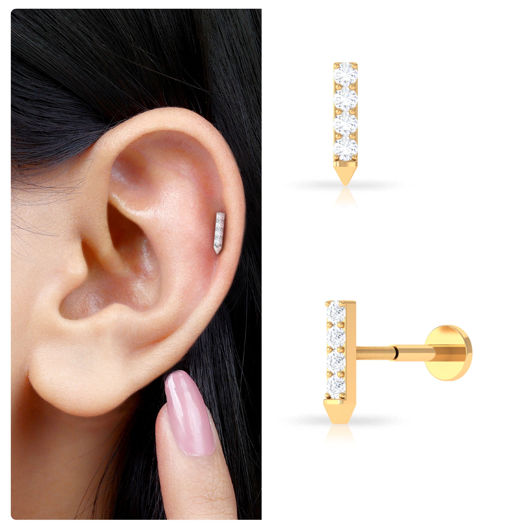 Rosec Jewels-Natural Diamond Tiny Gold Bar Tragus Earring