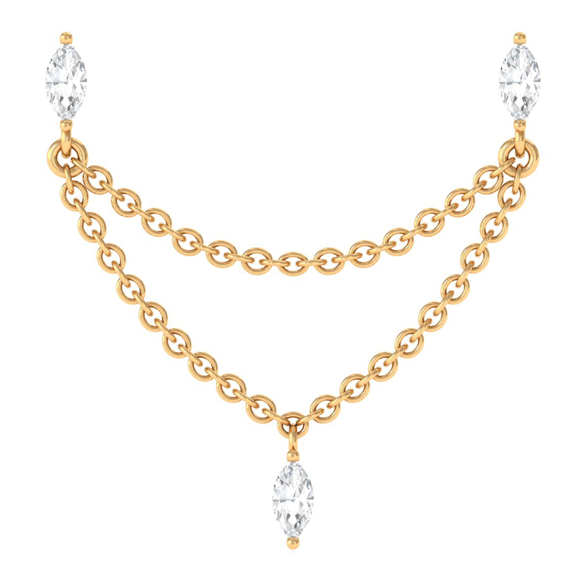 Rosec Jewels-Marquise Moissanite Double Chain Earring in Gold