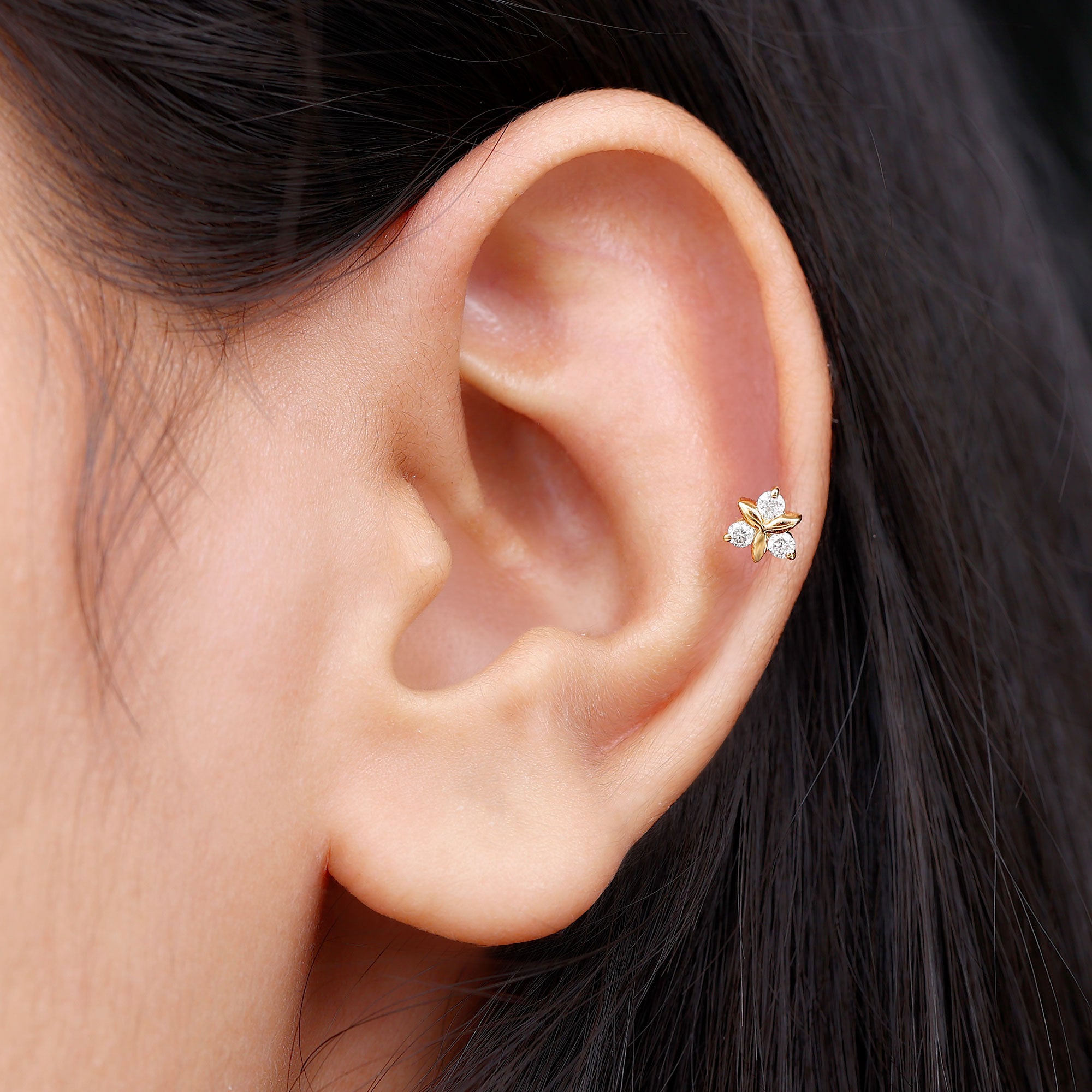 Rosec Jewels-Natural Diamond Floral Earring for Conch Piercing