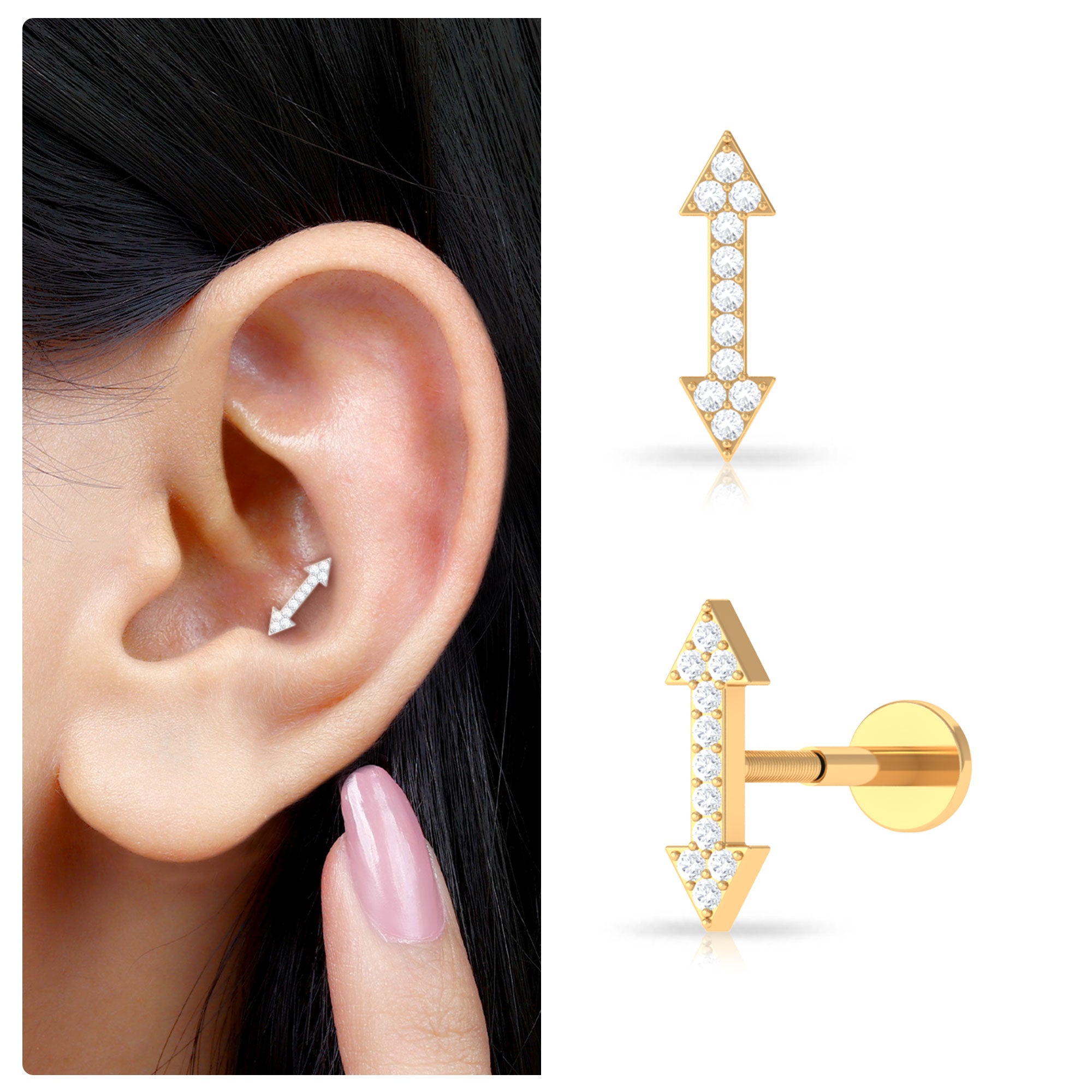 Rosec Jewels-Natural Diamond Arrow Tragus Earring in Gold