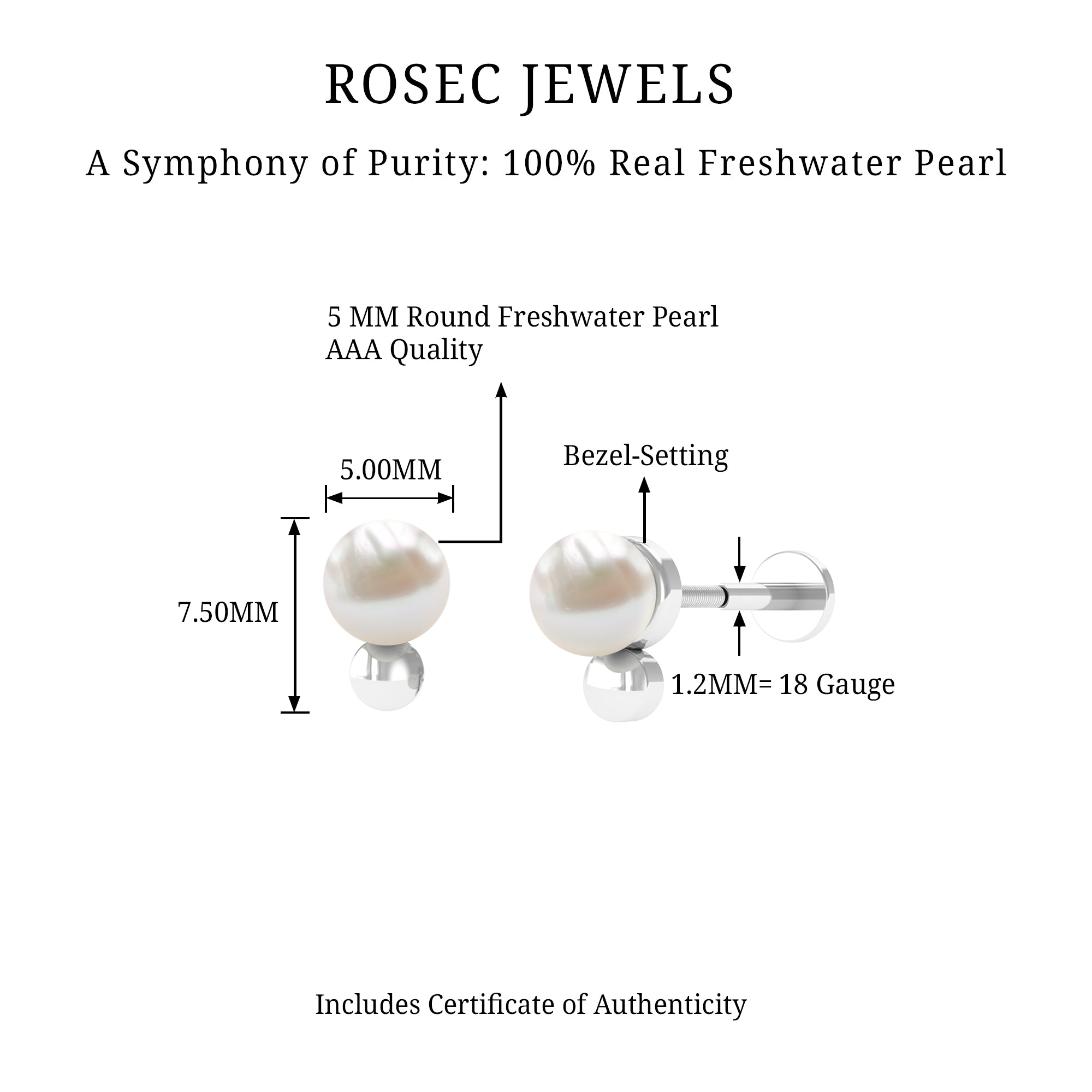 Rosec Jewels-Real Freshwater Pearl Solitaire Tragus Earring in Gold