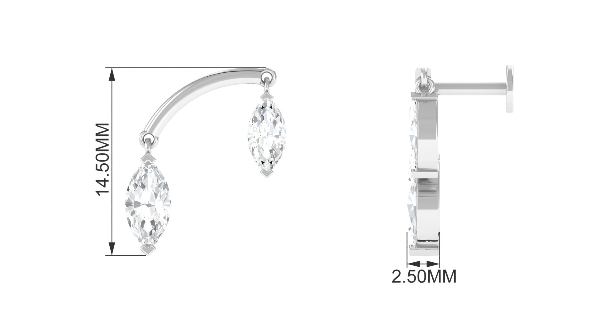 Rosec Jewels-Marquise Moissanite 2 Stone Helix Earring