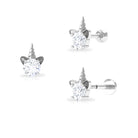 Rosec Jewels-Cute Moissanite Unicorn Helix Earring in Gold