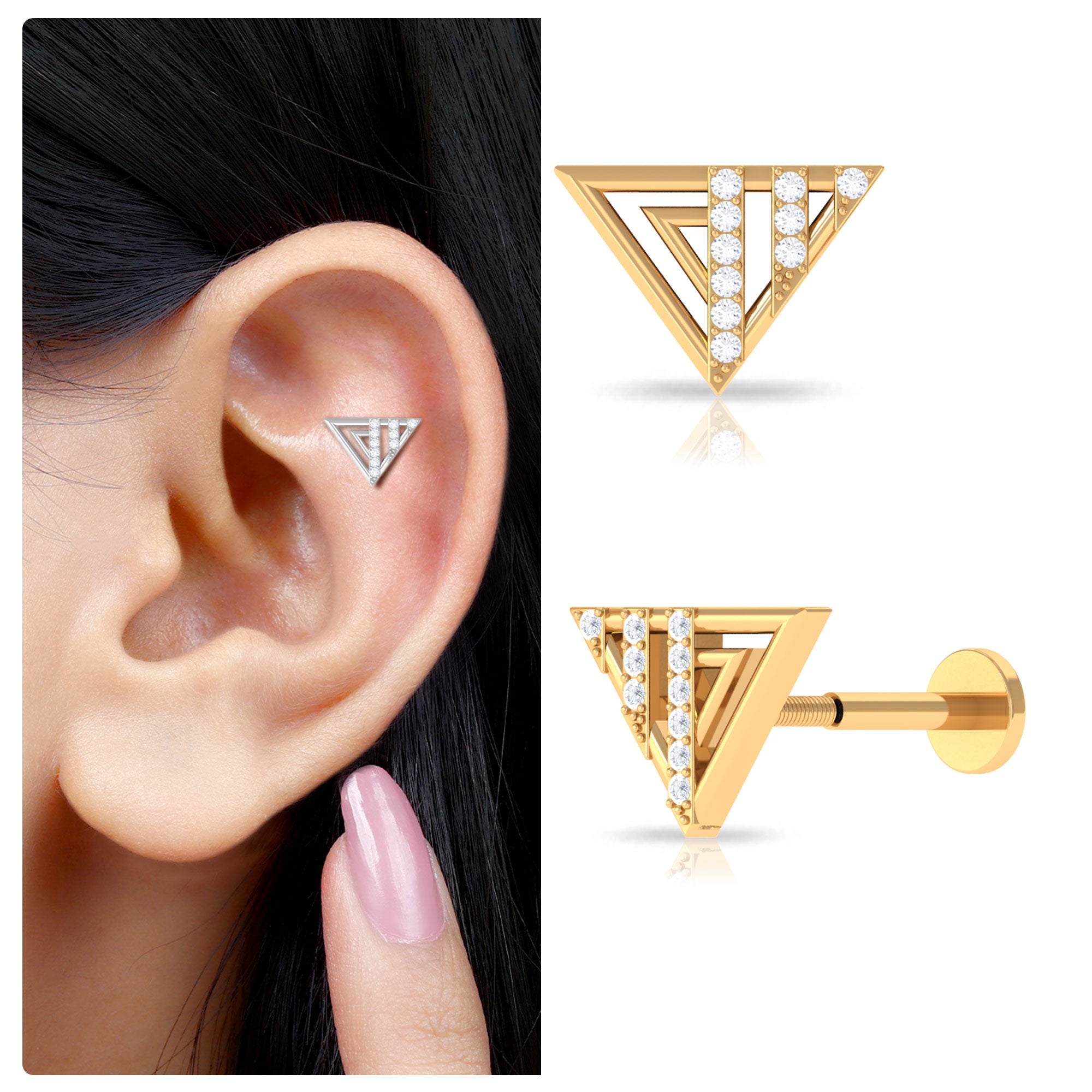 Rosec Jewels-Genuine Moissanite Triangle Cartilage Earring