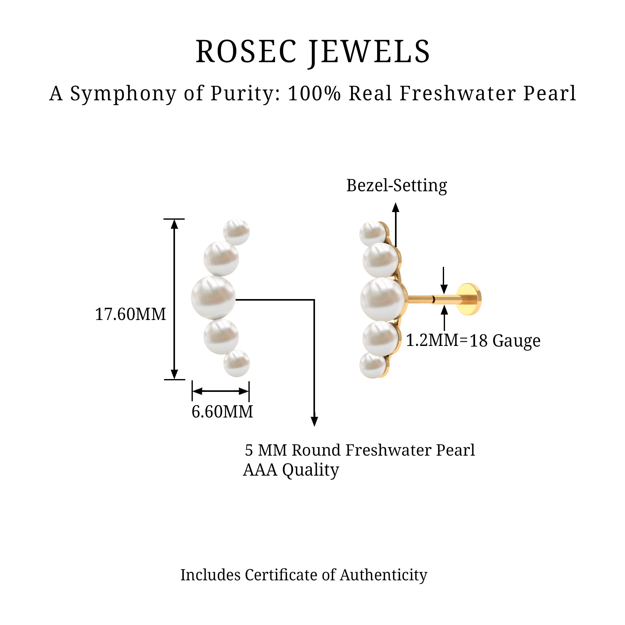 Rosec Jewels-Round Freshwater Pearl Crawler Earring in Gold