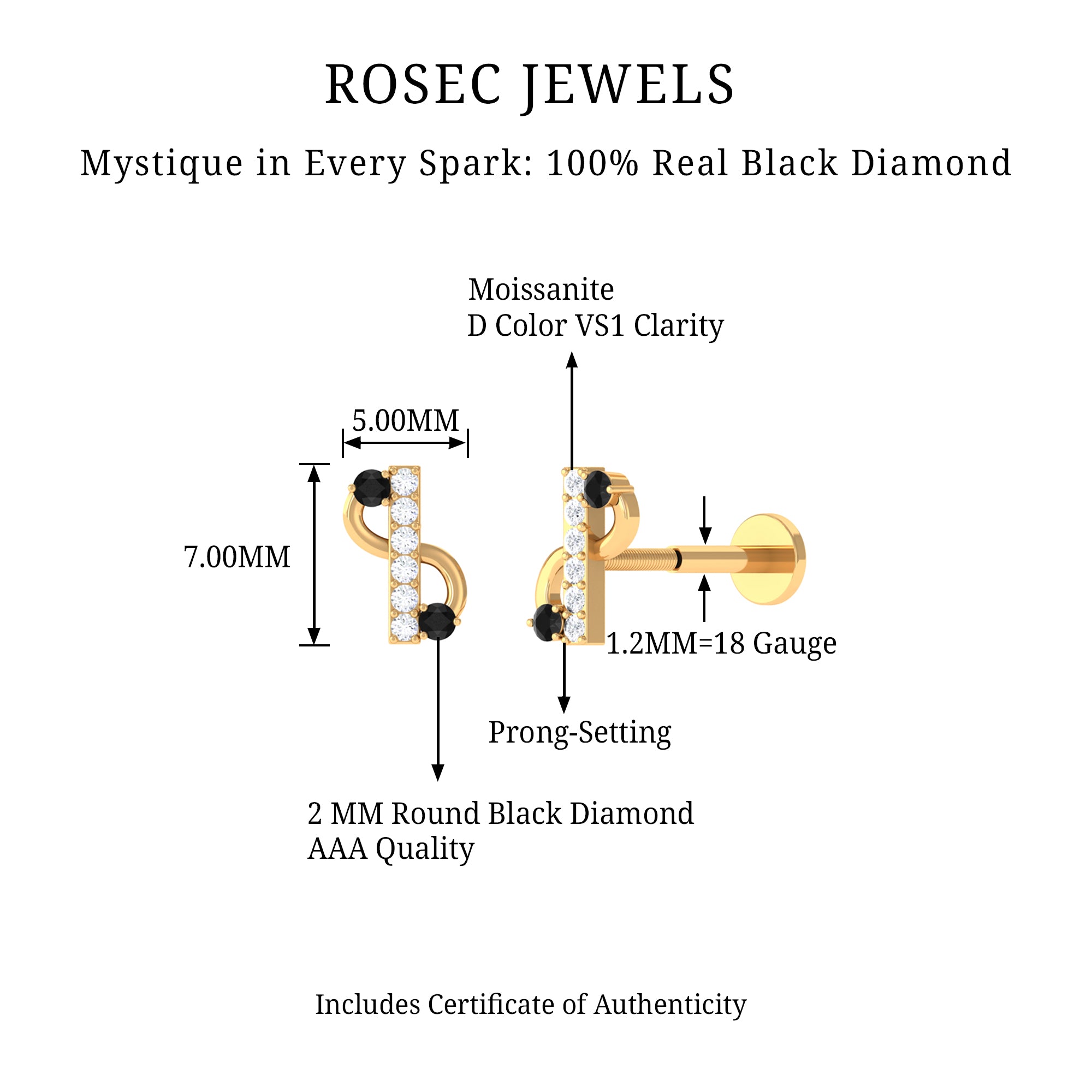 Rosec Jewels-Black Diamond and Moissanite Infinity Tragus Earring